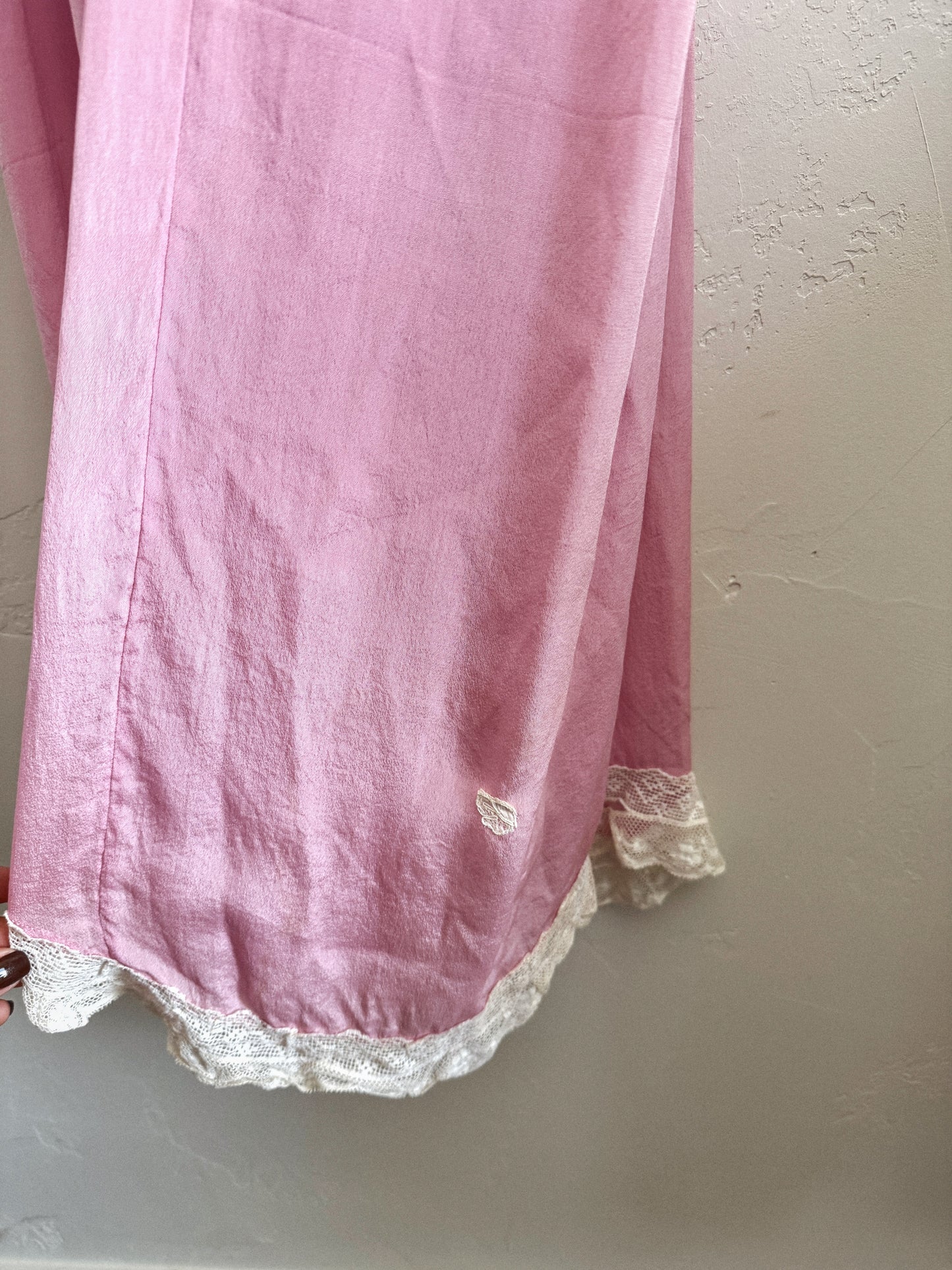 Edwardian Lavender Silk + Lace Nightgown Dress- S/M
