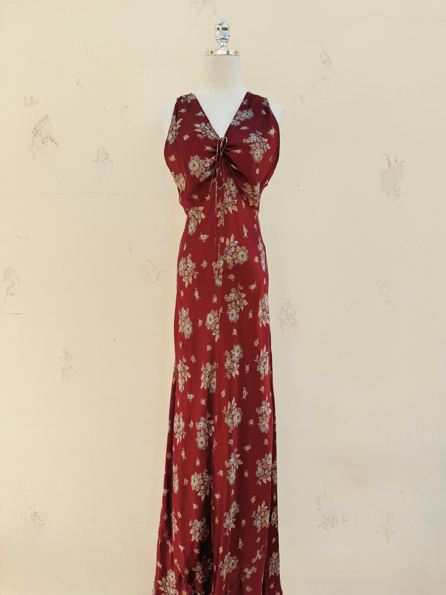 1940s Cabernet Paisley Silk Printed Slip Dress- M