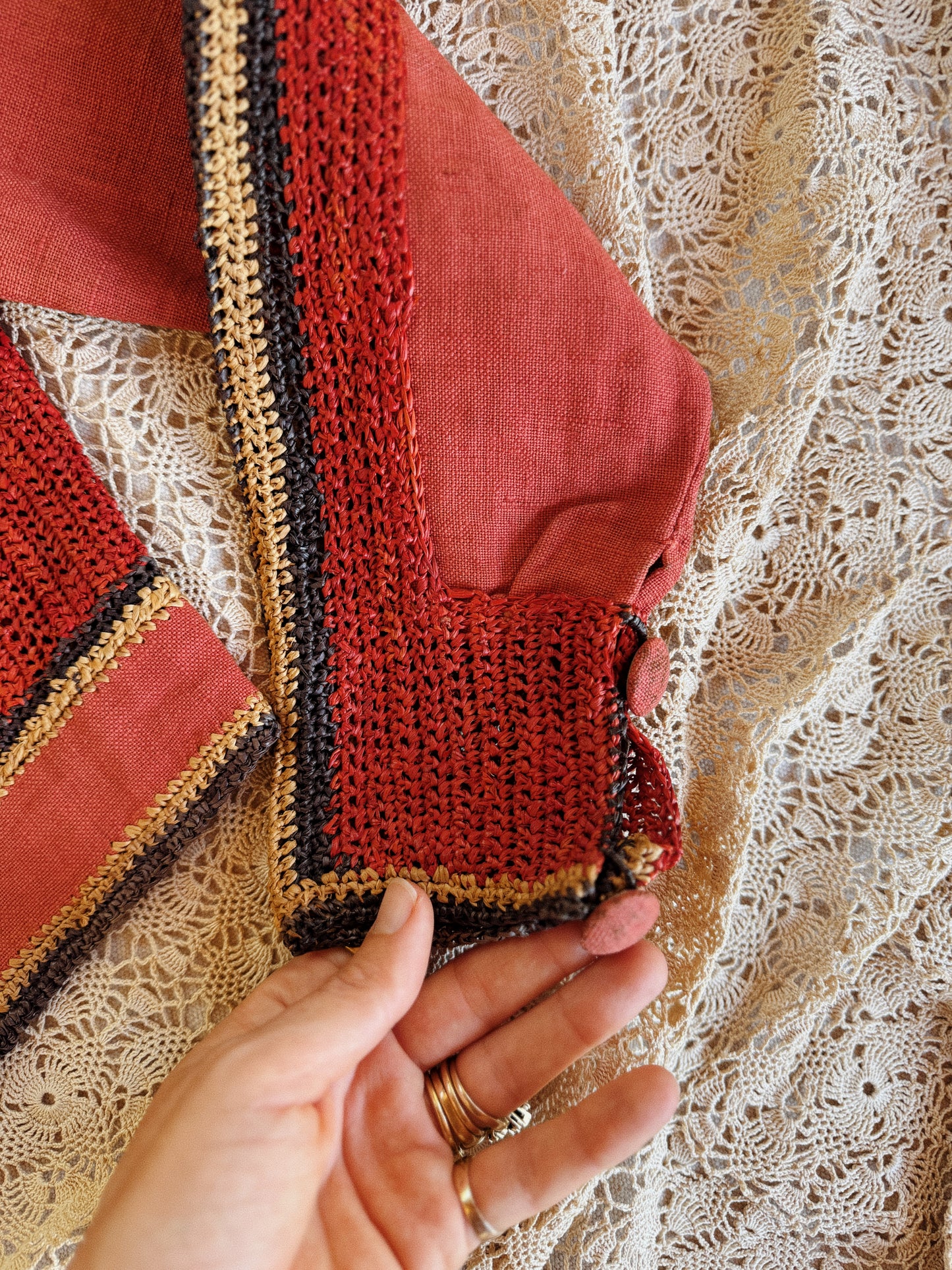 1930s Rattan + Linen Saks Fifth Avenue Cropped Summer Jacket- S/M