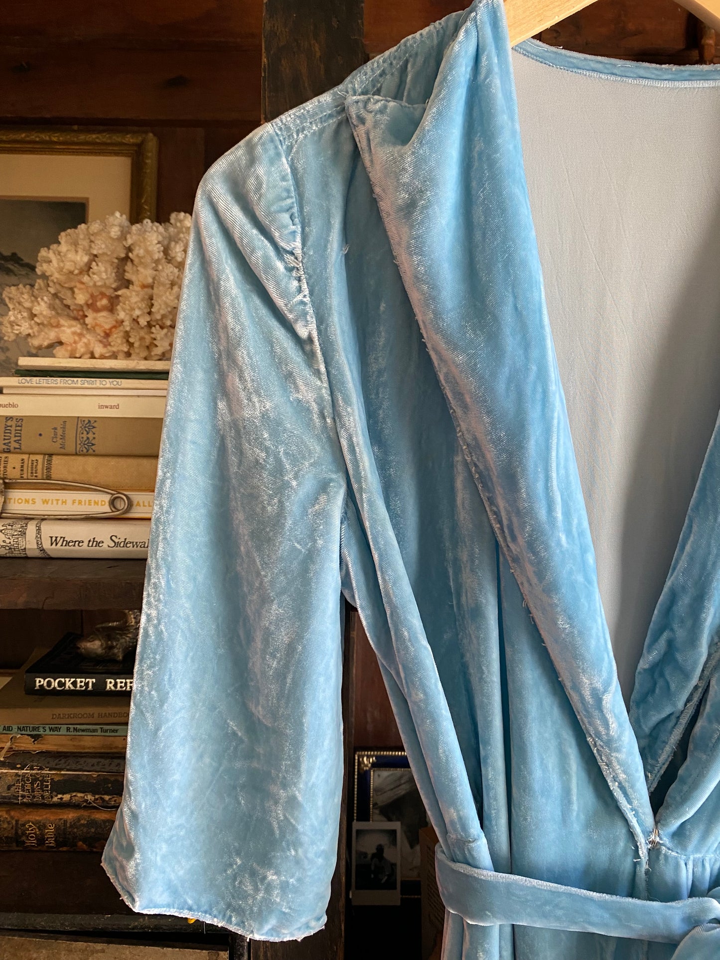 1930s Ice Blue Silk Velvet Dressing Gown- S