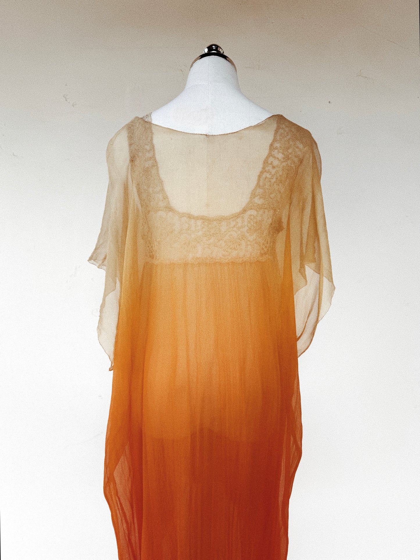 1920s Radiant Orange Ombré Silk Chiffon Ensemble- S/M