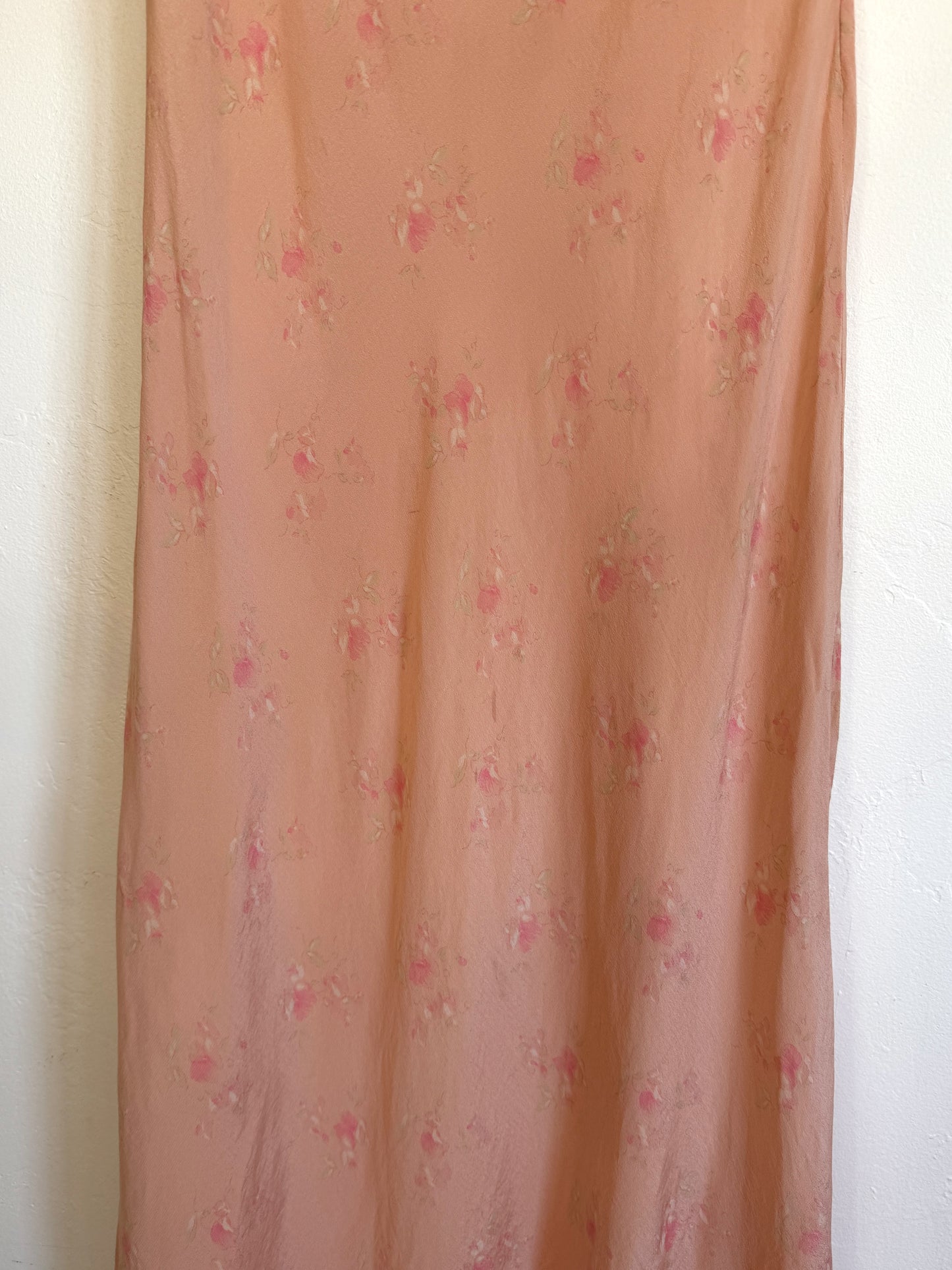 1930s Pink Floral Silk Slip Dress w/ Salmon Bow Straps- S/M-M