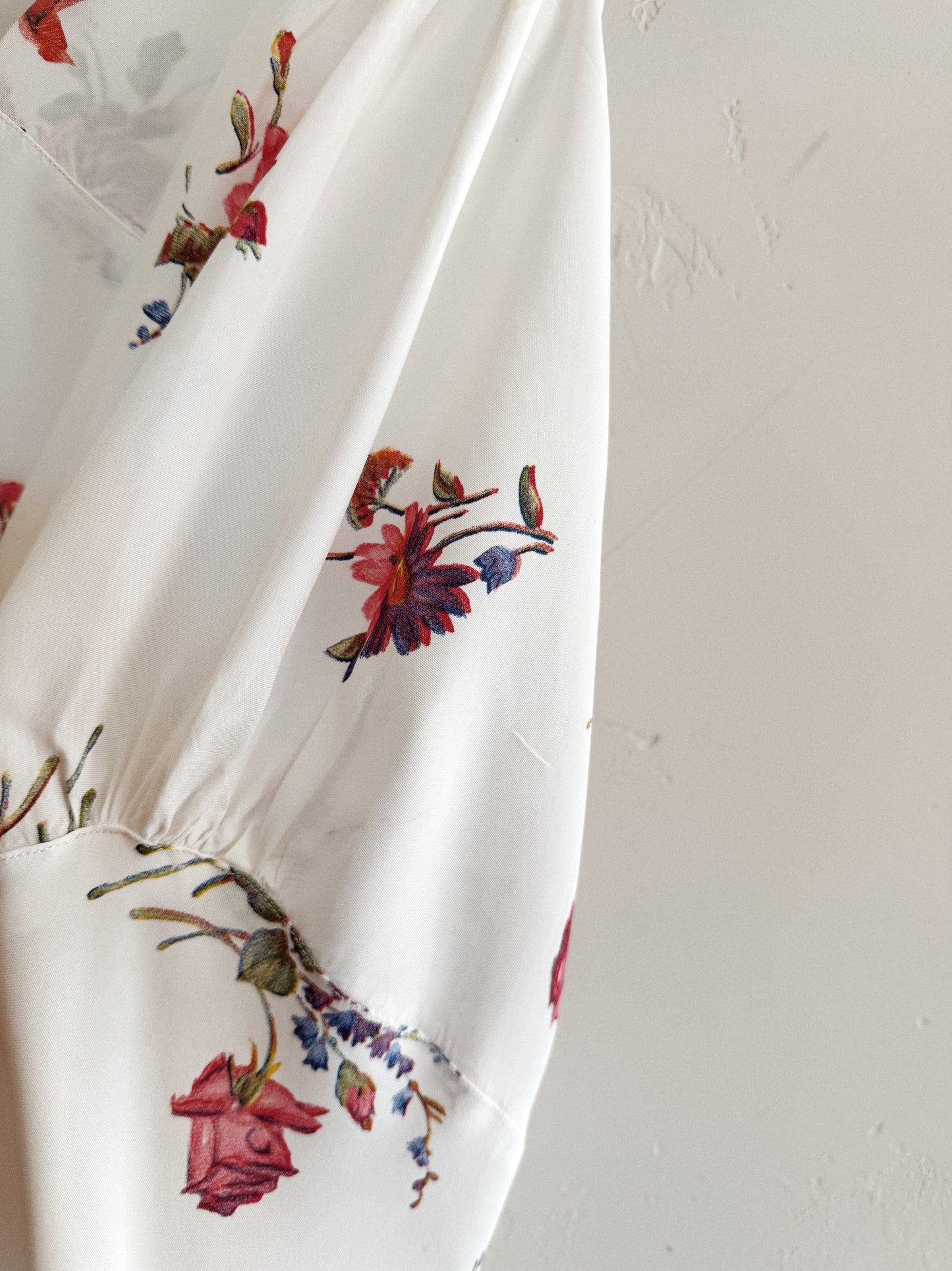 1940s White Cold Rayon Floral Razor Back Slip Dress- L