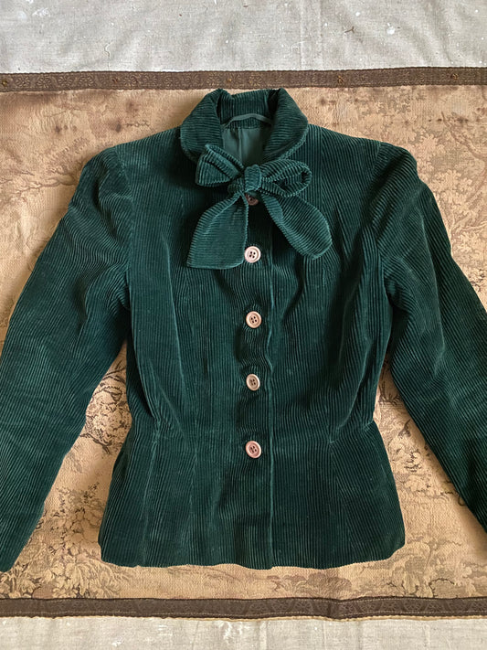 1940s Belgian Dark Green Corduroy Jacket- XS/S