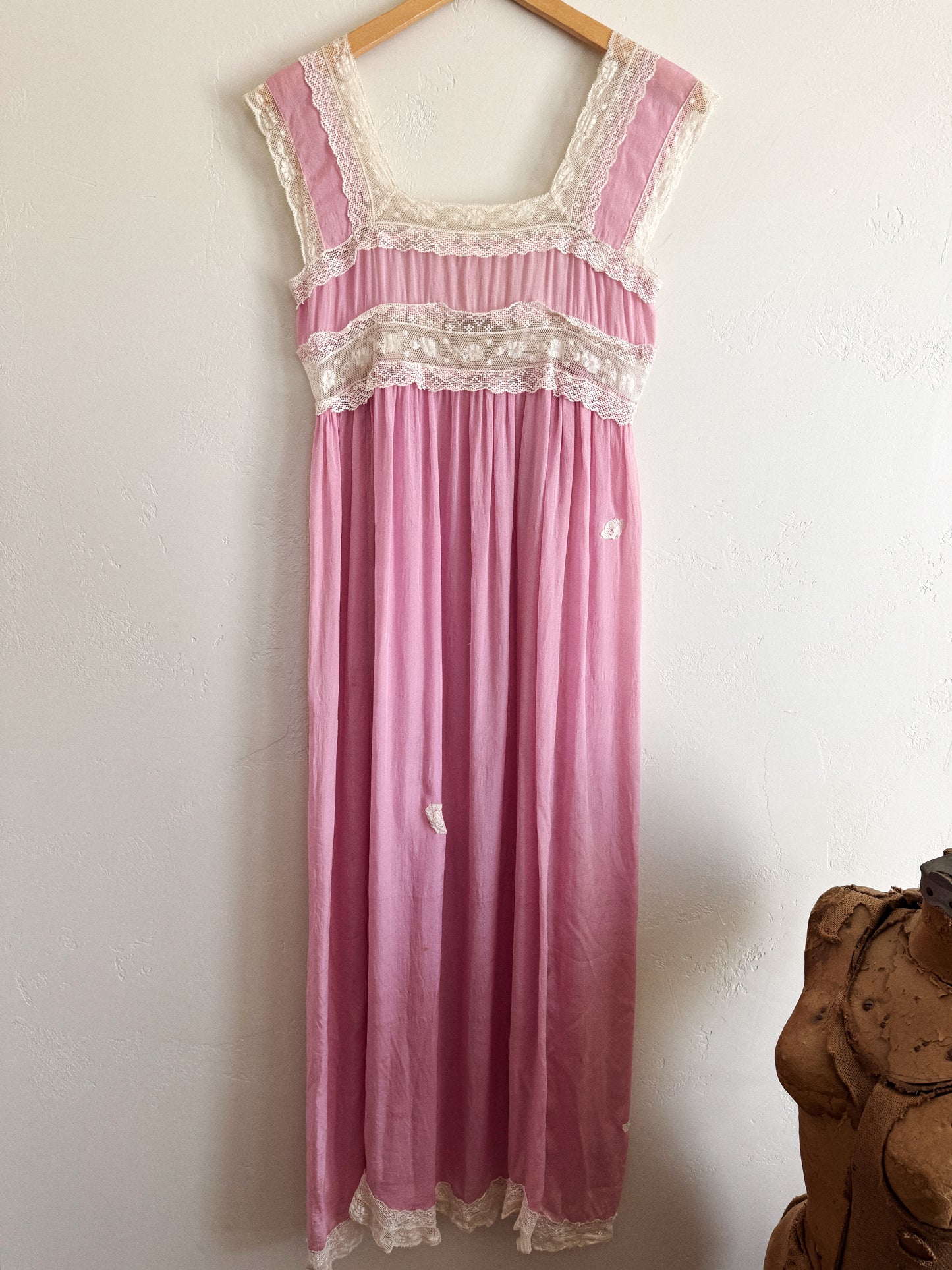 Edwardian Lavender Silk + Lace Nightgown Dress- S/M
