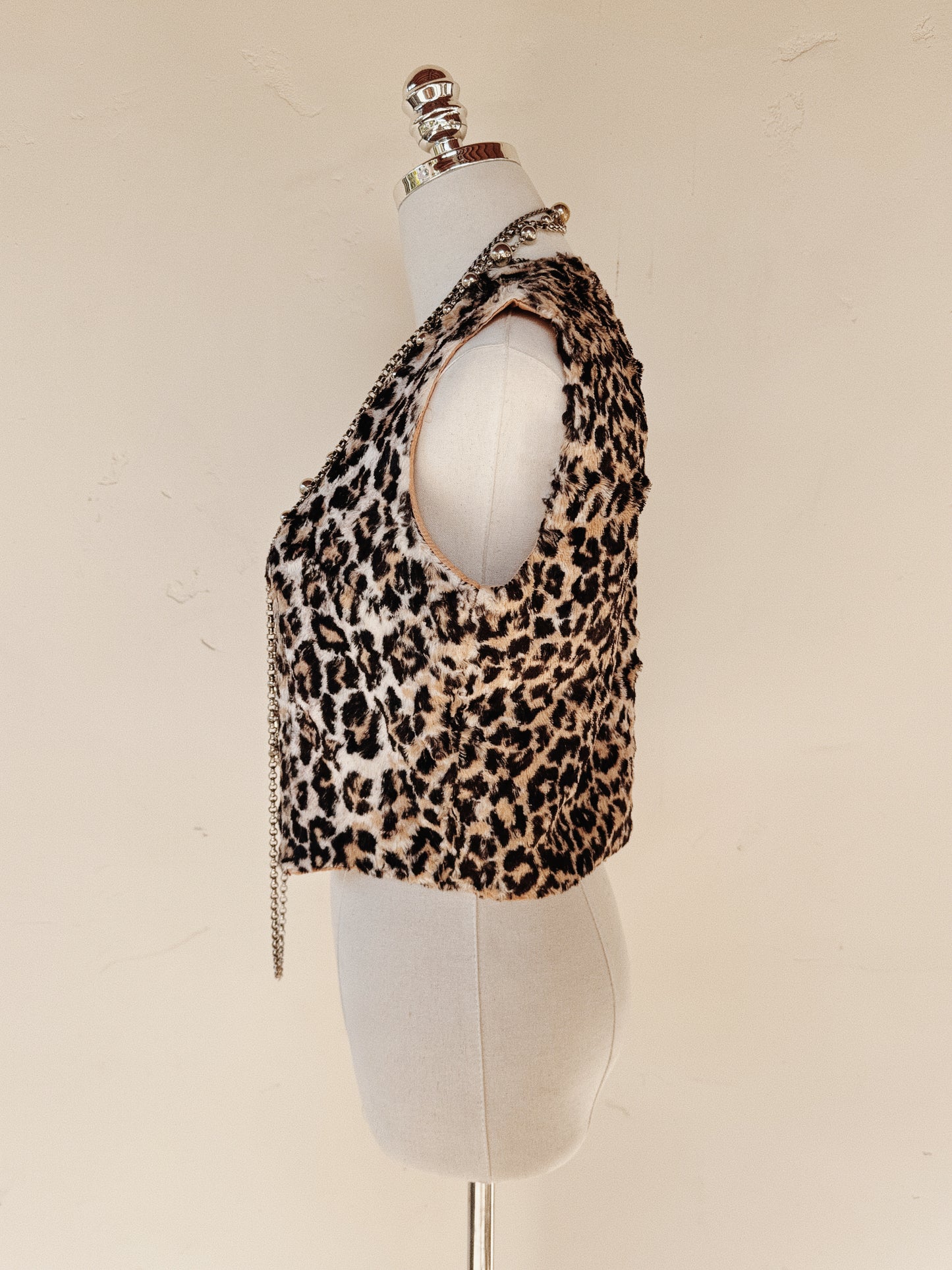 1960s Leopard Faux Fur Cropped Waistcoat Vest- S/M-M