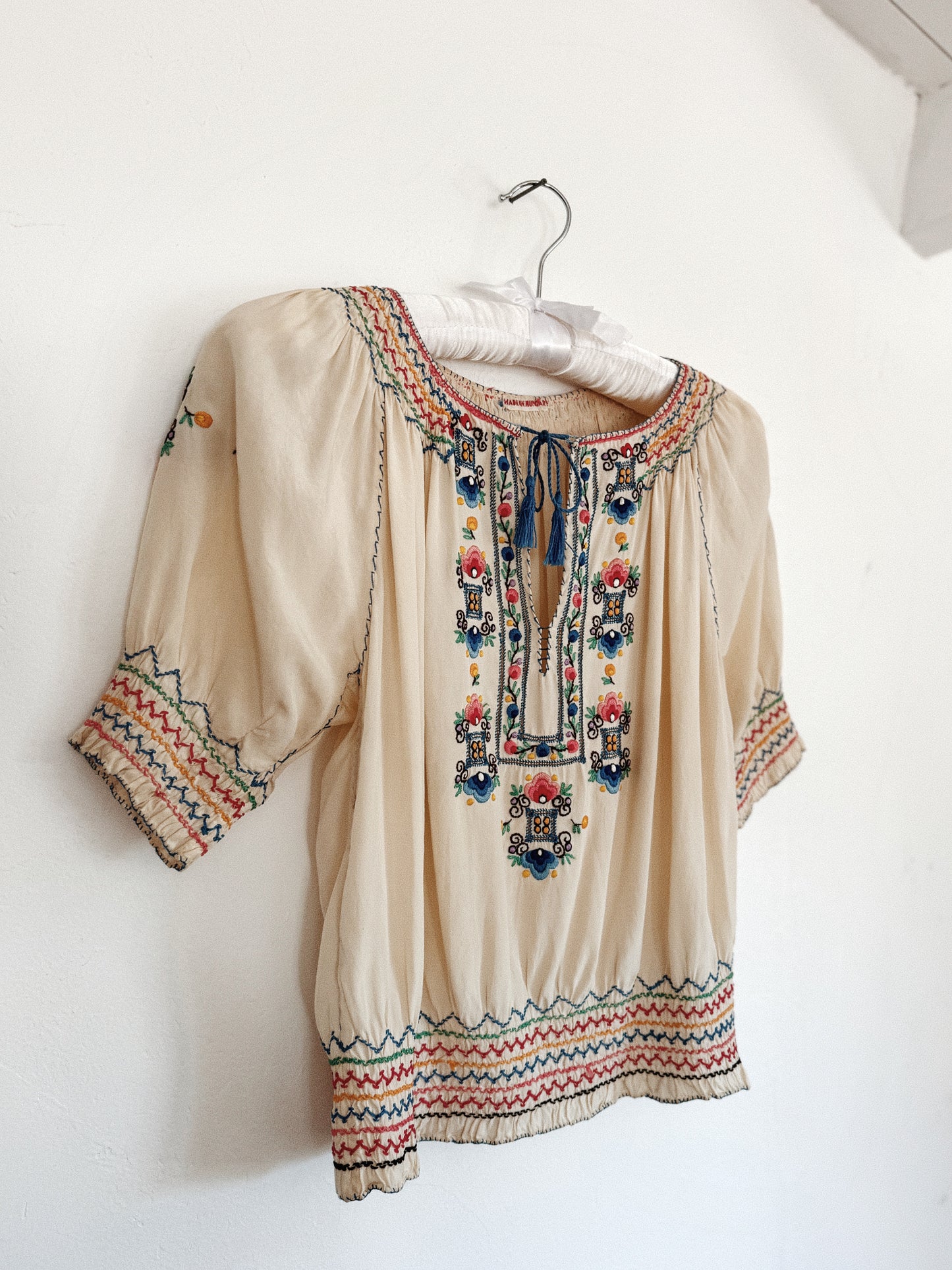 1930s Silk Hungarian Embroidered Peasant Blouse- S-S/M