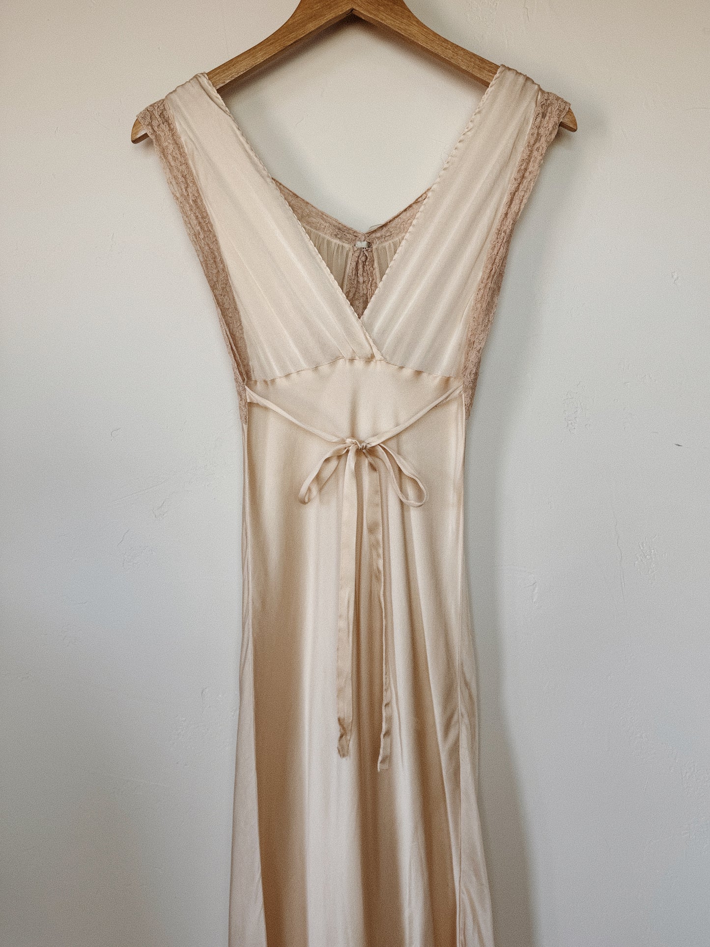 1930s Ivory Silk + Chiffon Slip Dress w/ Pale Blue Bow- XS-S