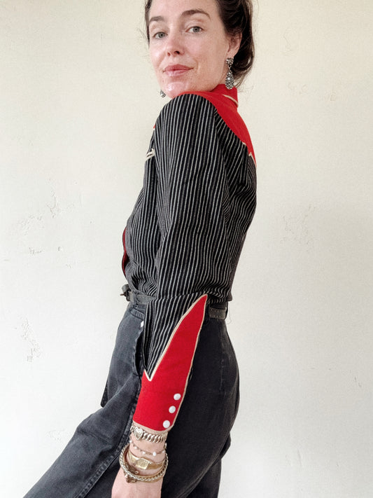 1940s Red Scalloped Circus Marge Riley Western Top- S/M