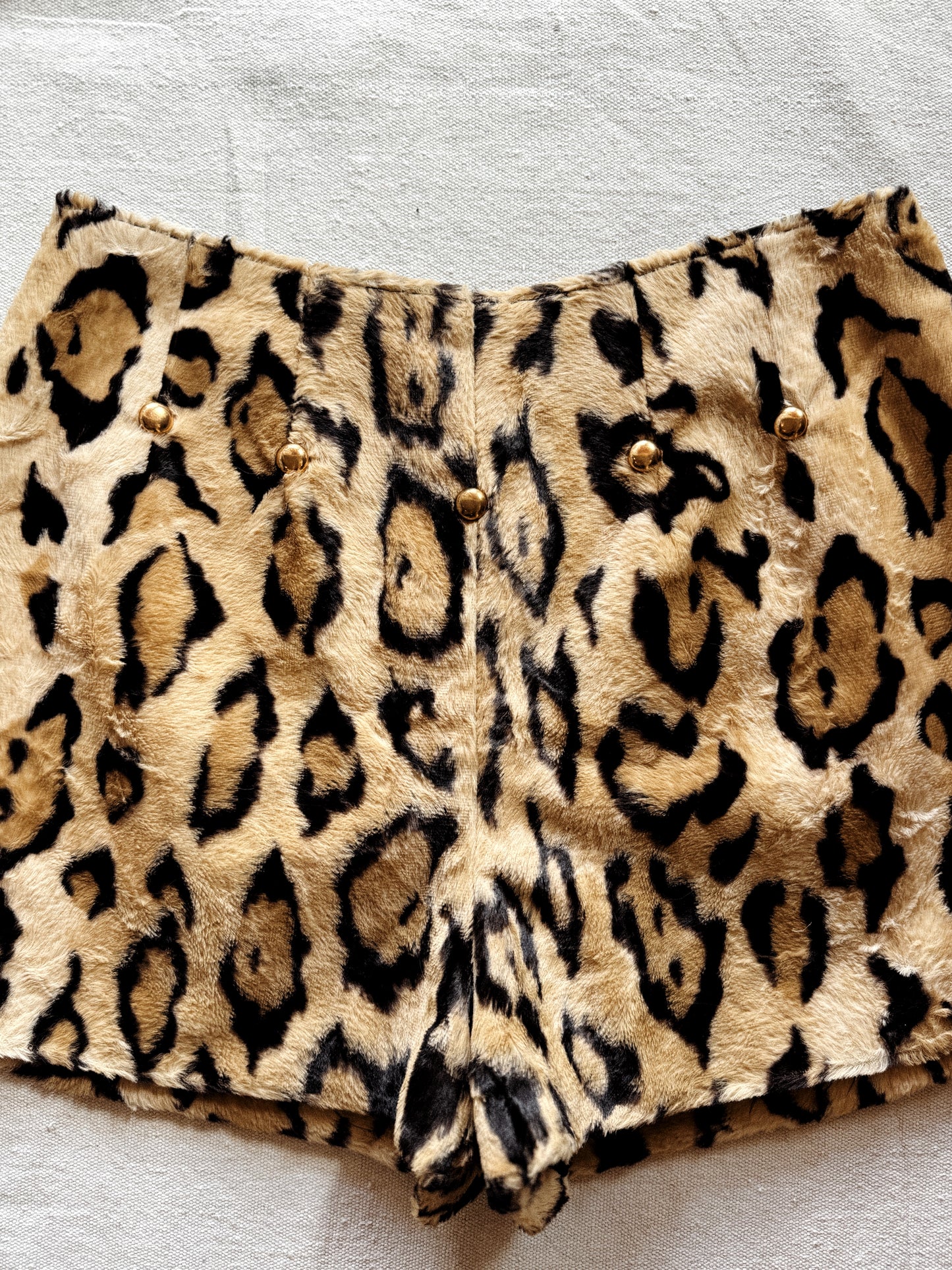 1950s Rare Leopard Faux Fur Short Ensemble w/ Brass Studs- S-S/M