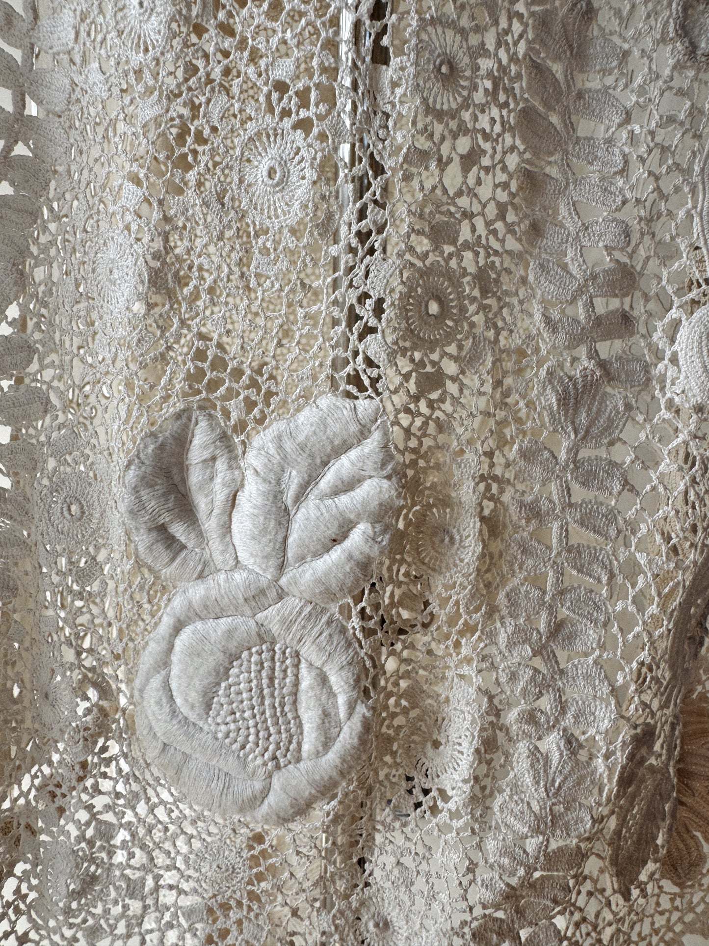Rare Edwardian Irish Crochet Duster Coat w/ Pom Poms- M