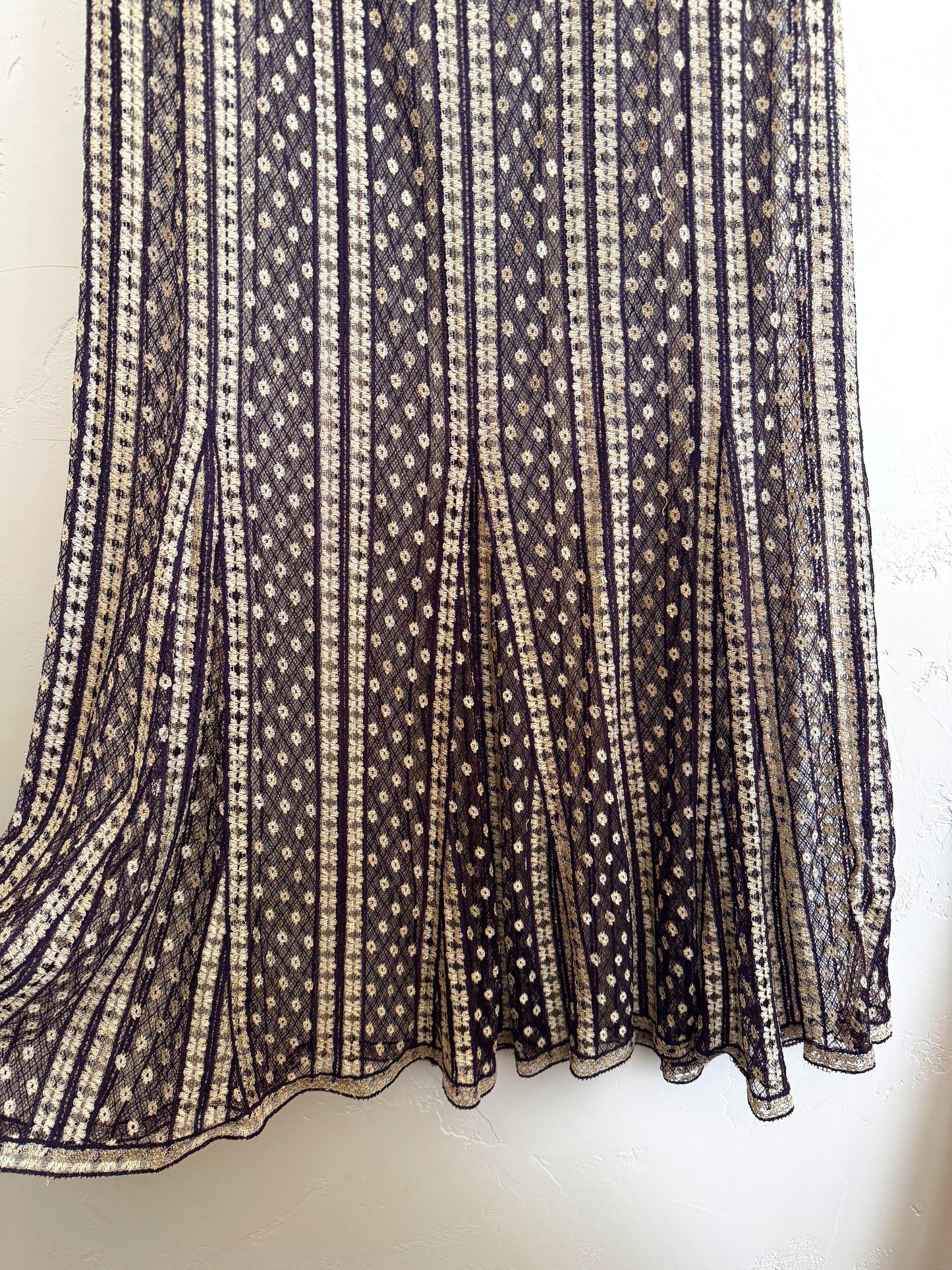 1920s/30s Purple + Cream Net Dress w/ Large Caplet Collar- M-L