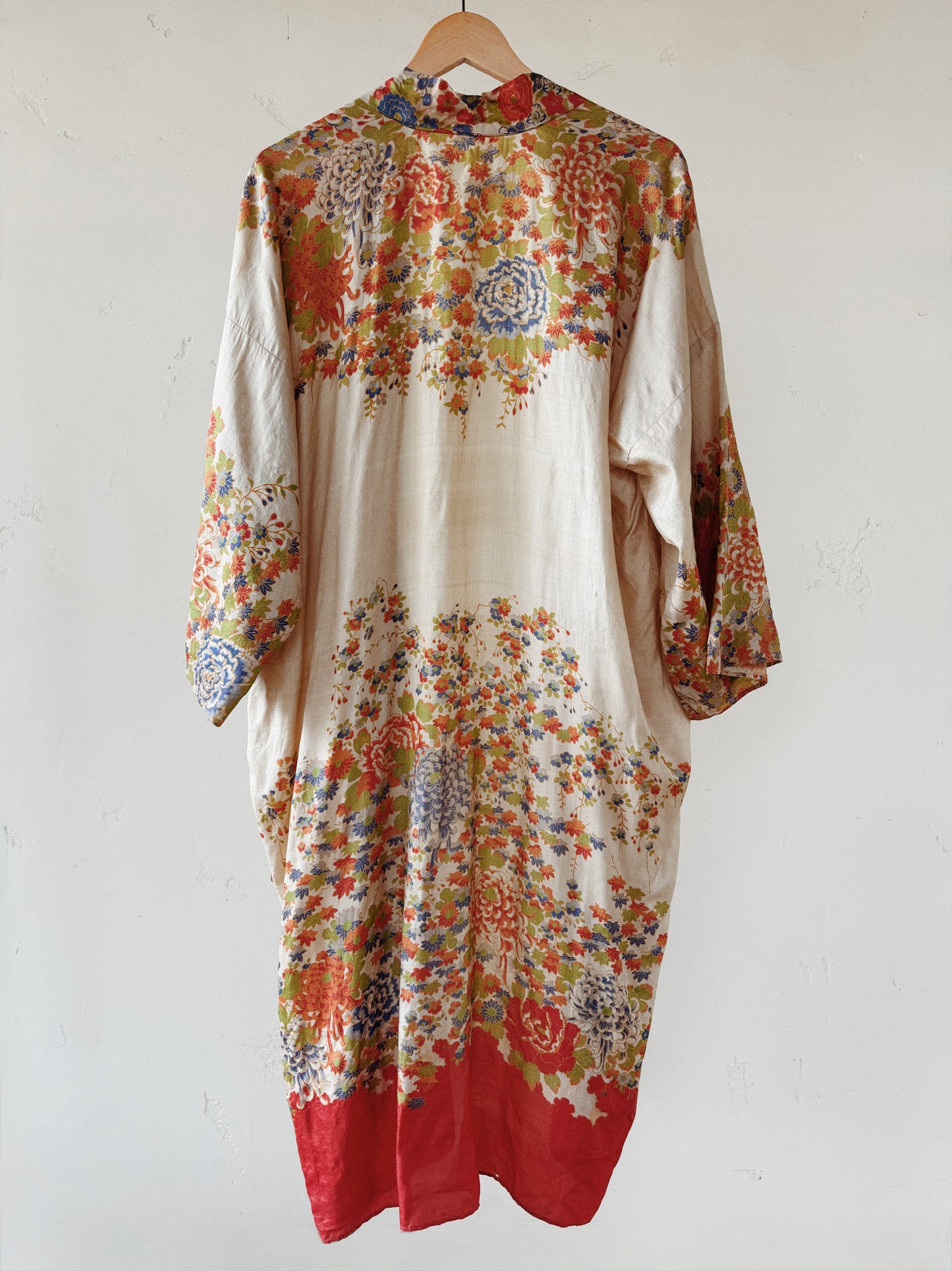 1920s Unique Chartreuse + Orange Pongee Silk Duster Robe