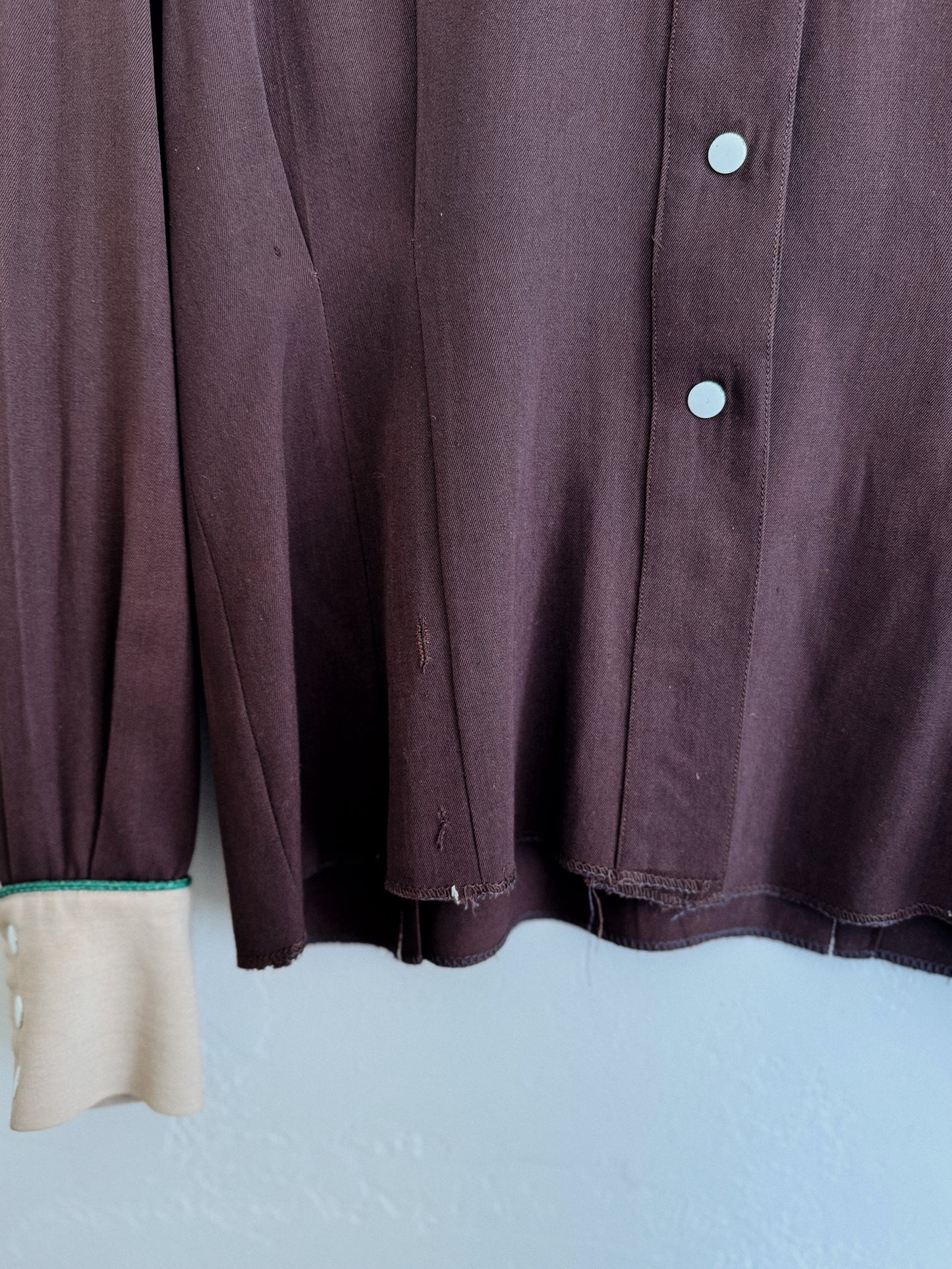 1940s Brown Daisy Gabardine Western Top- M