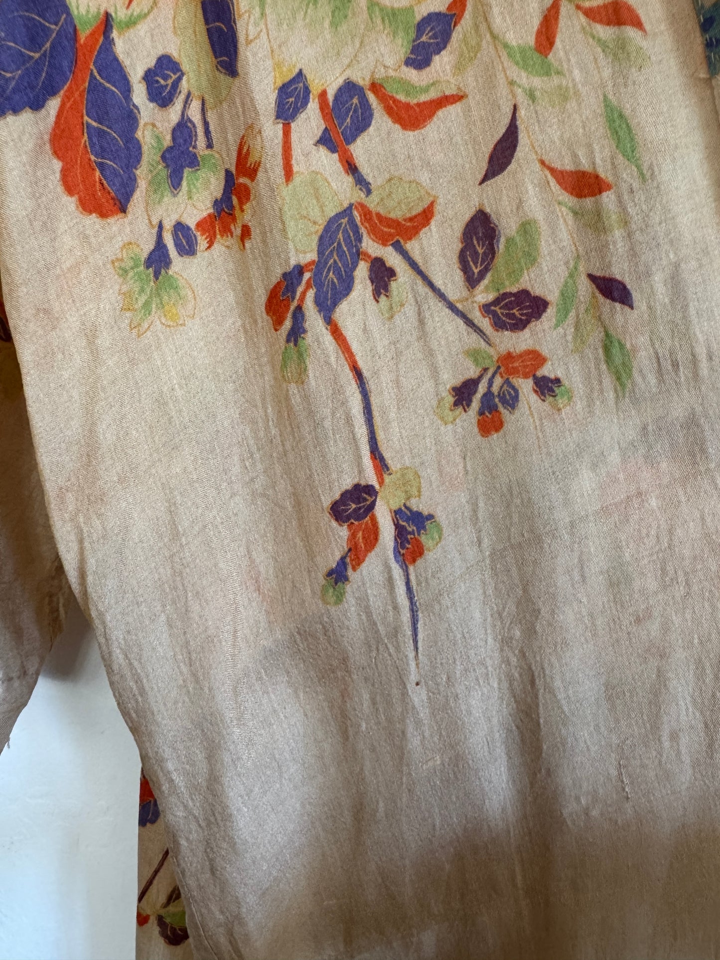 1920s Vibrant Pongee Silk Long Duster Robe