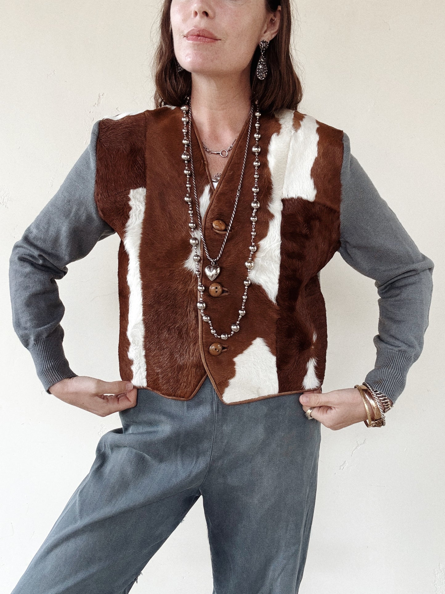 1930s Cowhide Slate Knit Cropped Cardigan- M/L
