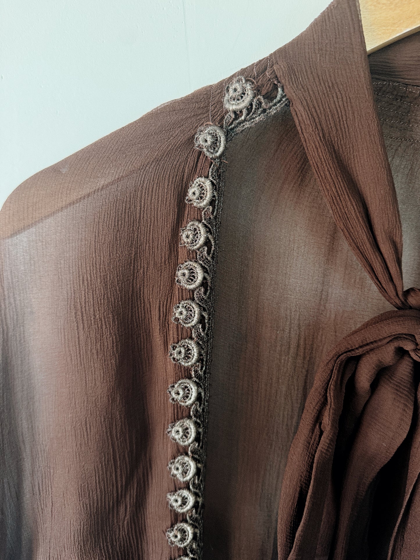 1930s Mocha Crinkle Silk Chiffon Shrug Jacket- S-L