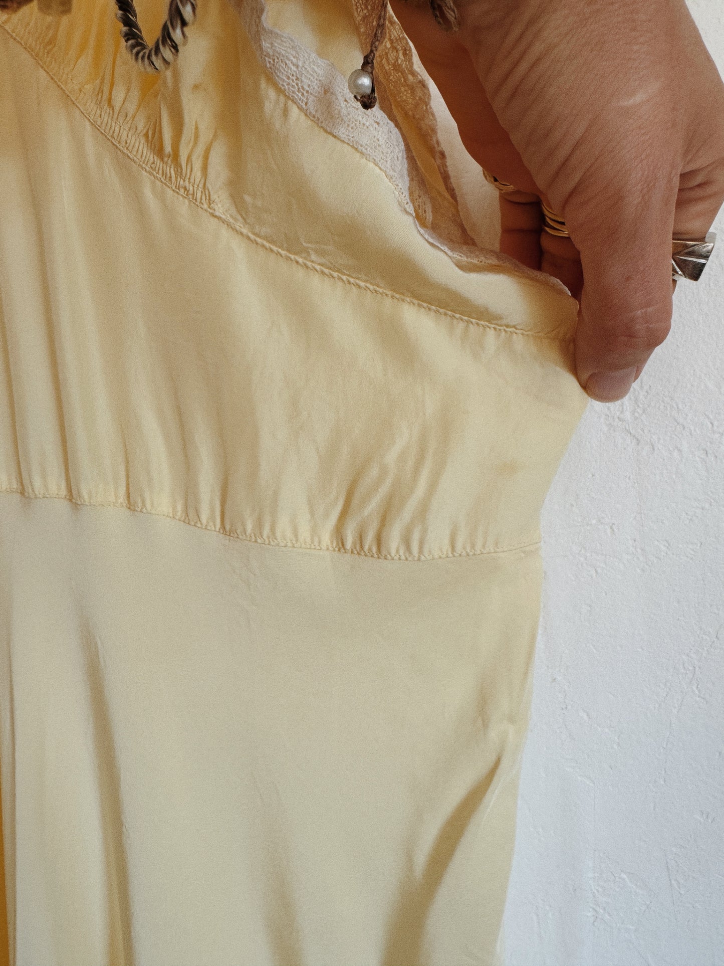 1940s Lemonade Ruffle Rayon Slip Dress w/ Rosettes- S/M