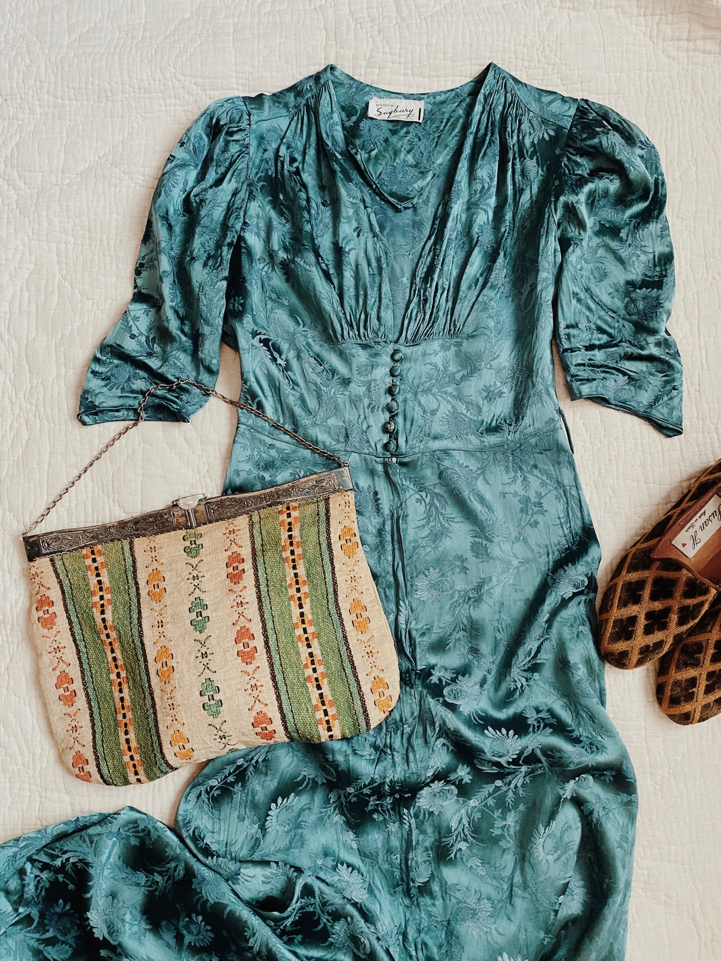 1940s Aegean Blue Saybury Jacquard Dressing Gown- 6
