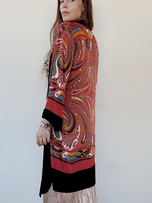 1920s Avant Garde Paisley Silk Crepe Duster Robe- S-L