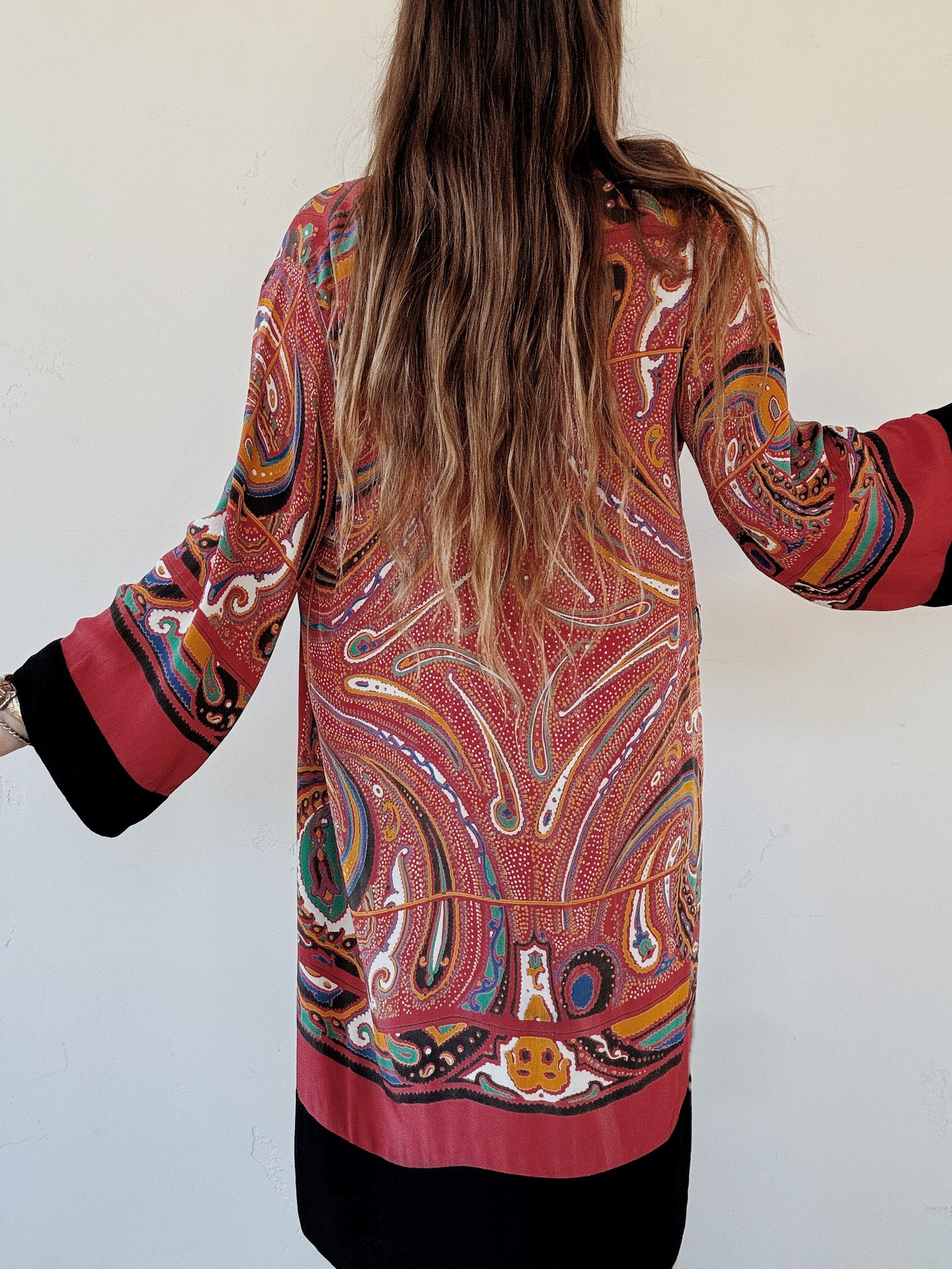 1920s Avant Garde Paisley Silk Crepe Duster Robe- S-L