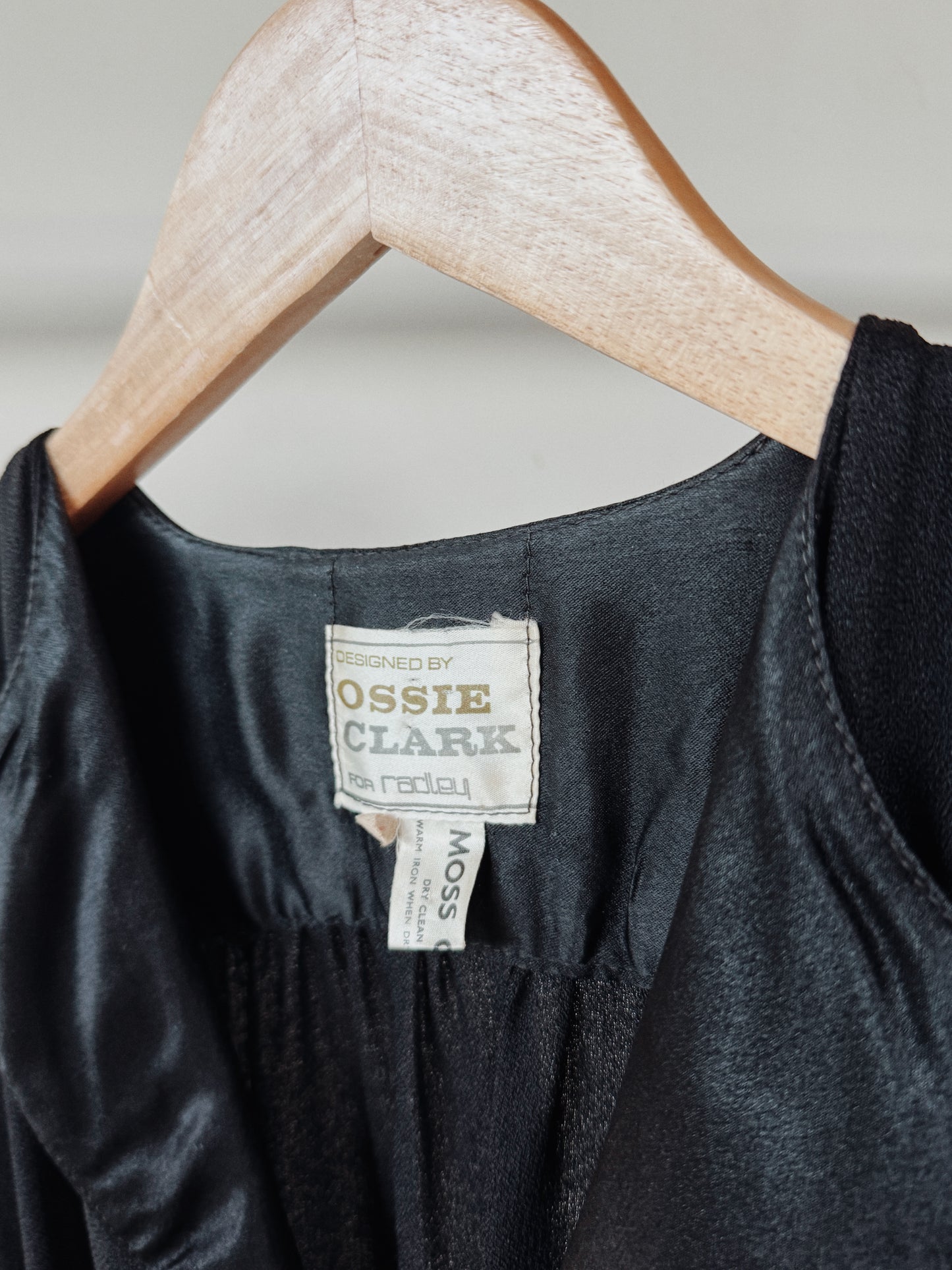 1970s Ossie Clark Black Moss Crepe Dress- S