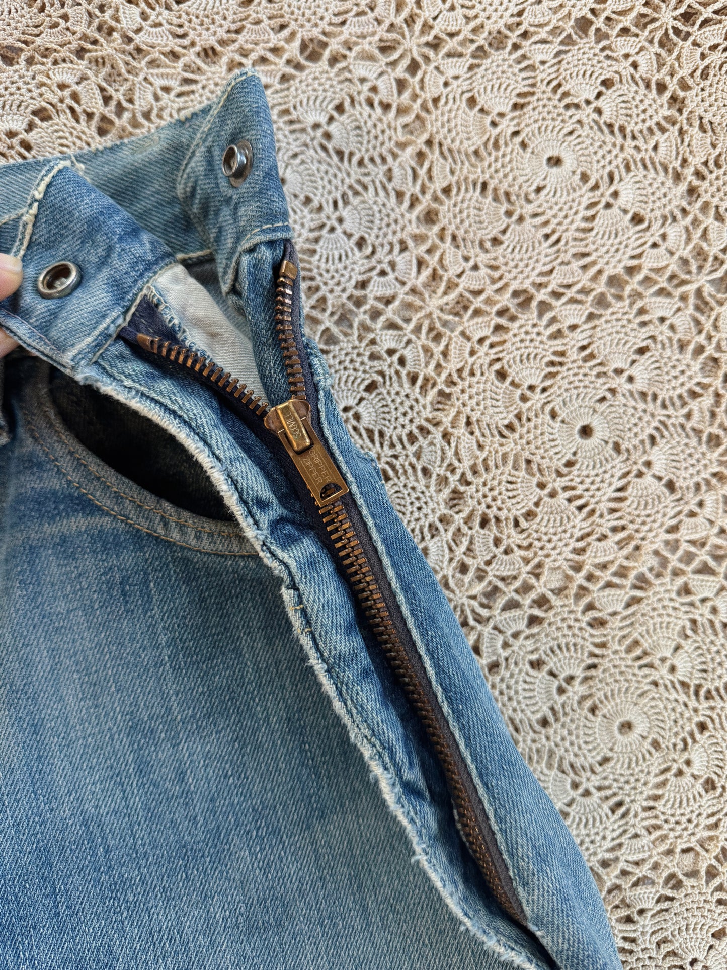 1950s Distressed + Repaired Riveted Selvedge Foremost Denim Side Zips- S