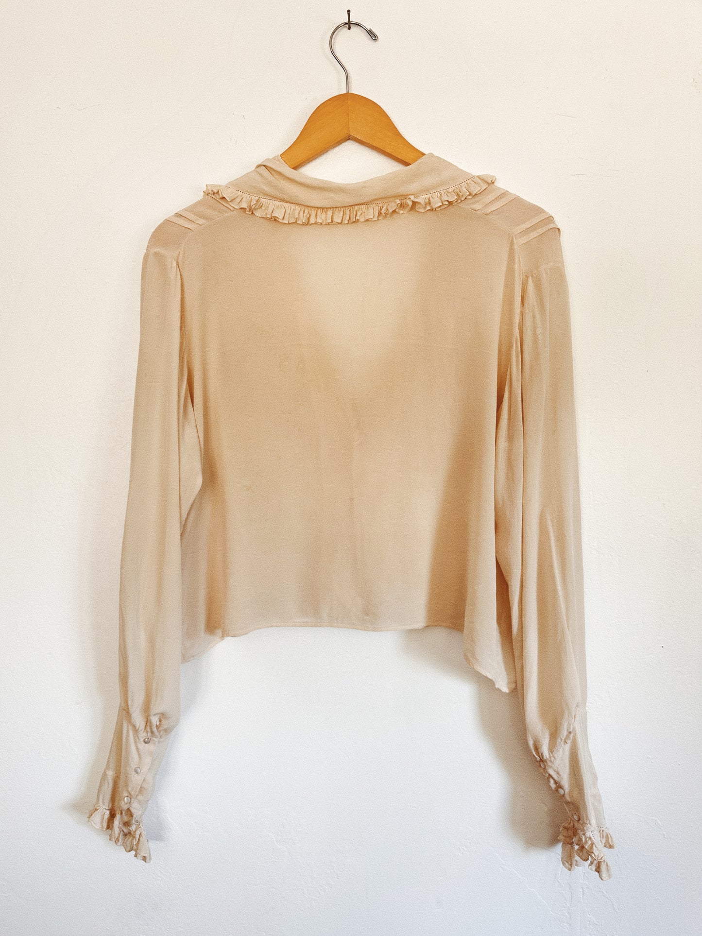 1930s Ivory Silk Cropped Embroidered Blouse- S/M-M