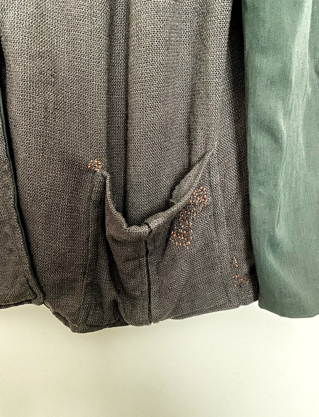 1940s Forest Green Wool + Gabardine Sports Jacket- M