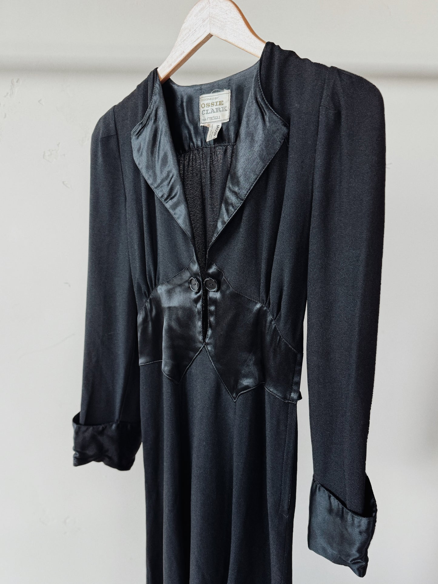 1970s Ossie Clark Black Moss Crepe Dress- S