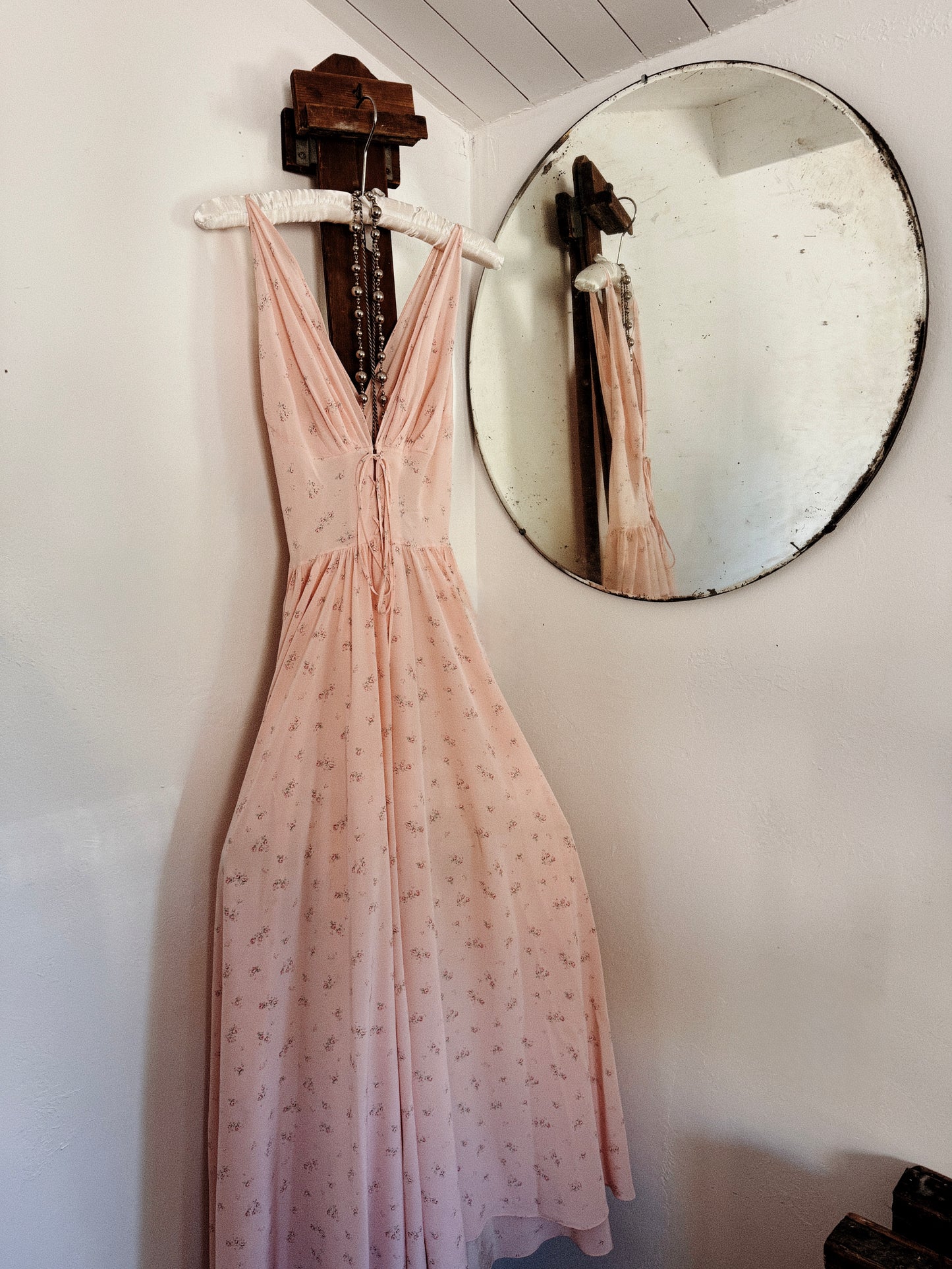 1930s Exquisite Corset Silk Crepe Slip Dress w/ Rose Print- XS-S