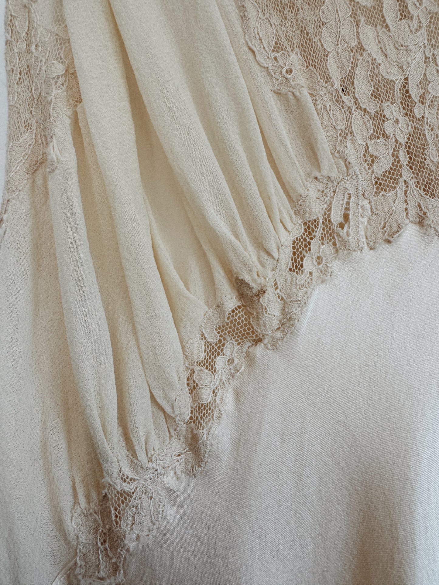 1930s Ivory Silk + Lace Tri Strap Slip Dress- XS/S