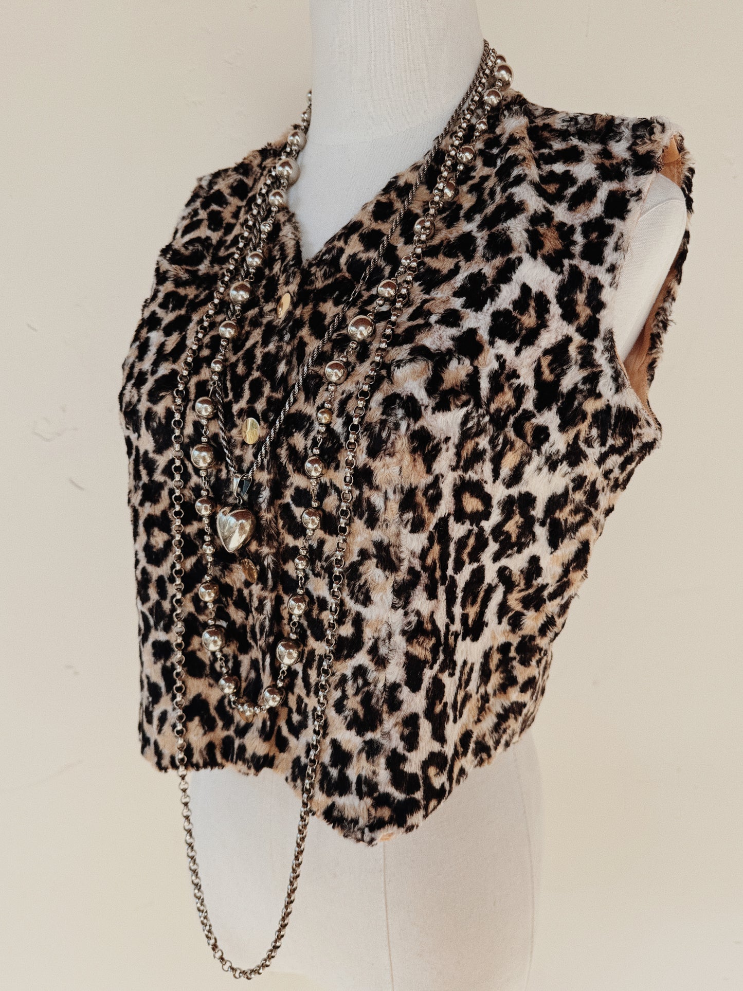 1960s Leopard Faux Fur Cropped Waistcoat Vest- S/M-M