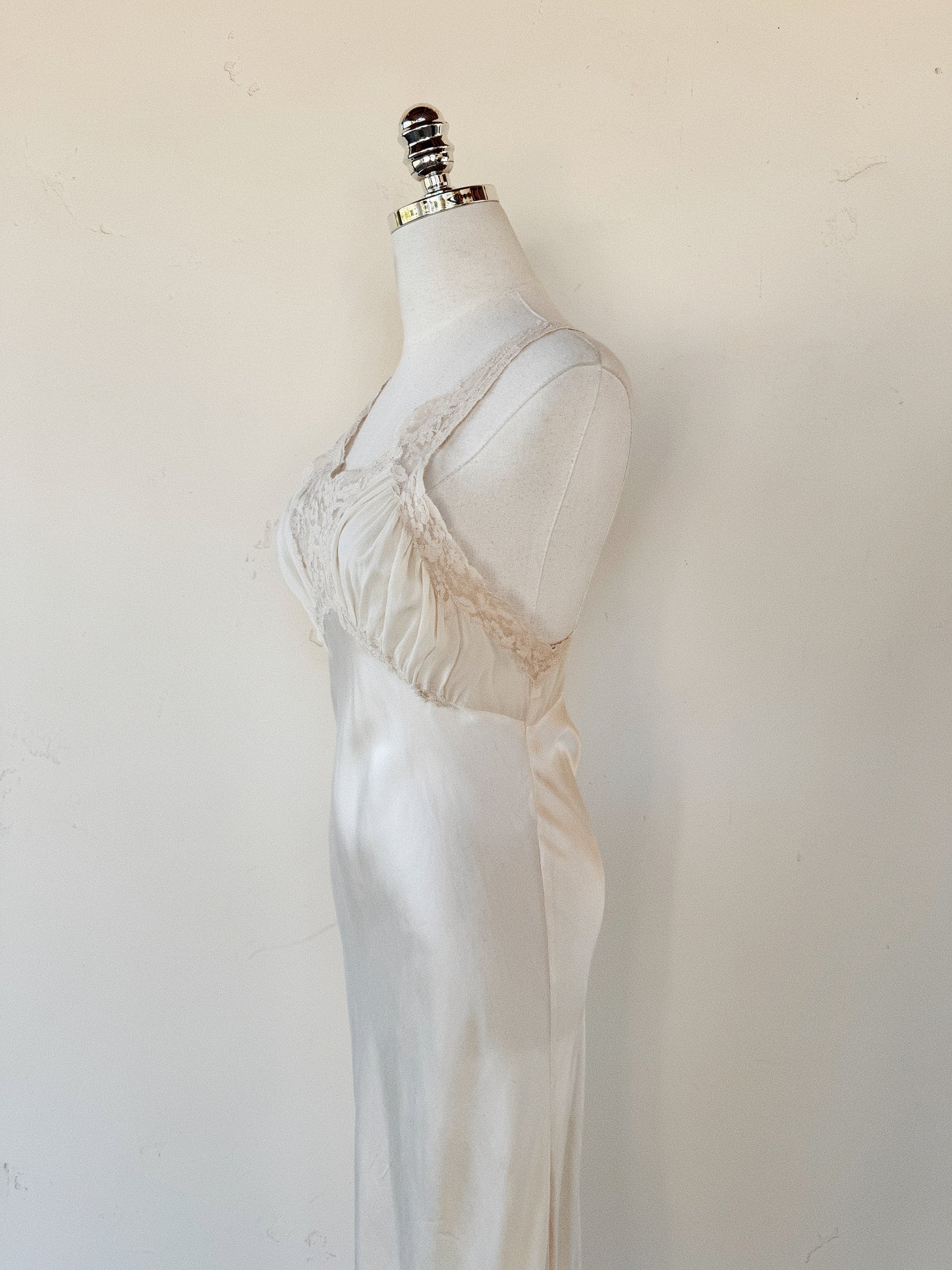 1930s Ivory Silk + Lace Tri Strap Slip Dress- XS/S