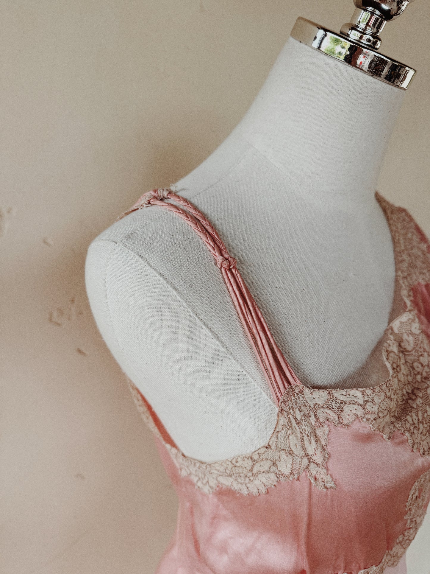 1930s/40s Pink Silk Asymmetrical Slip Dress w/ Lace- S-S/M