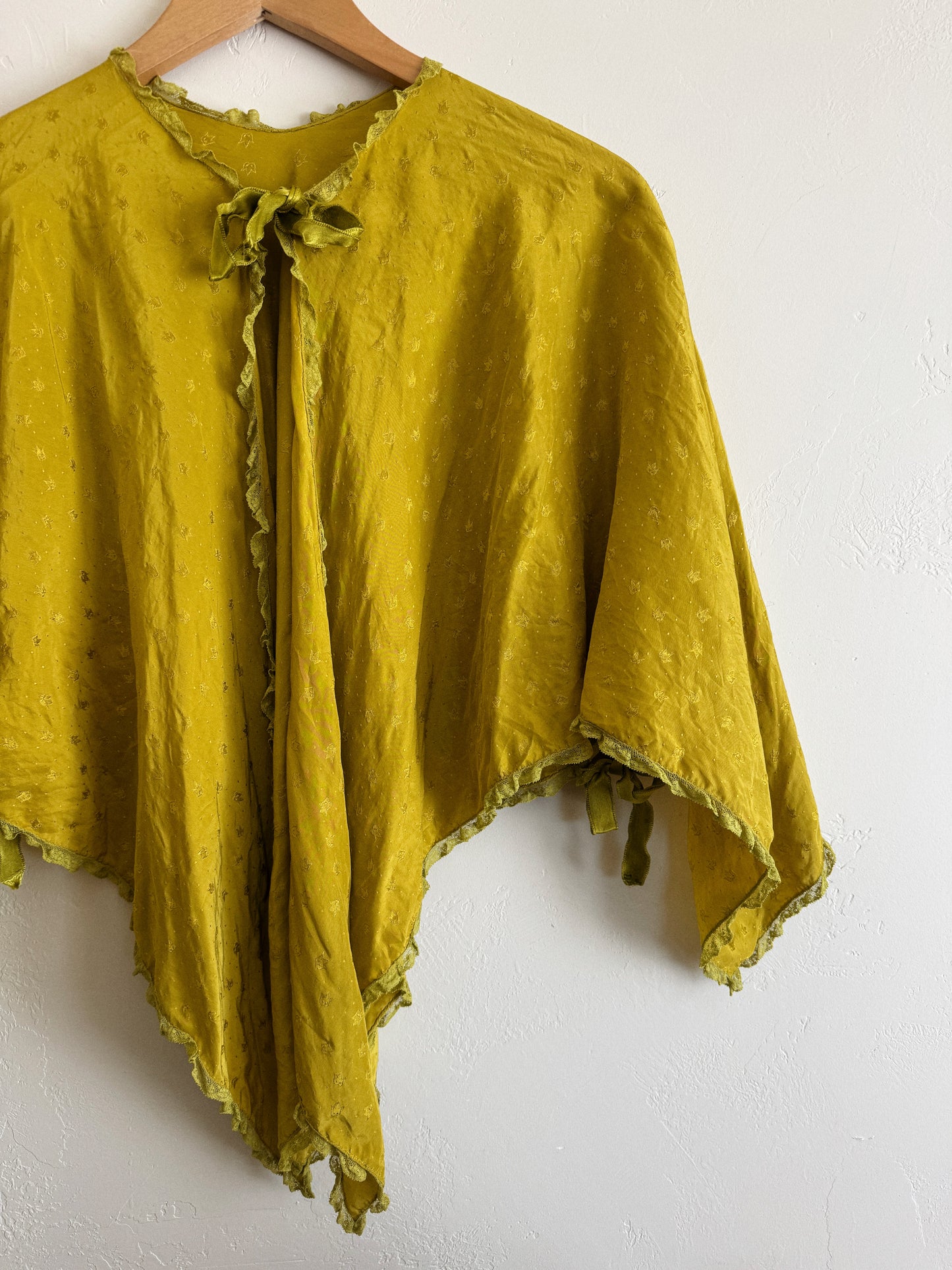 1930s Olive Silk Handkerchief Bed Jacket- S-M