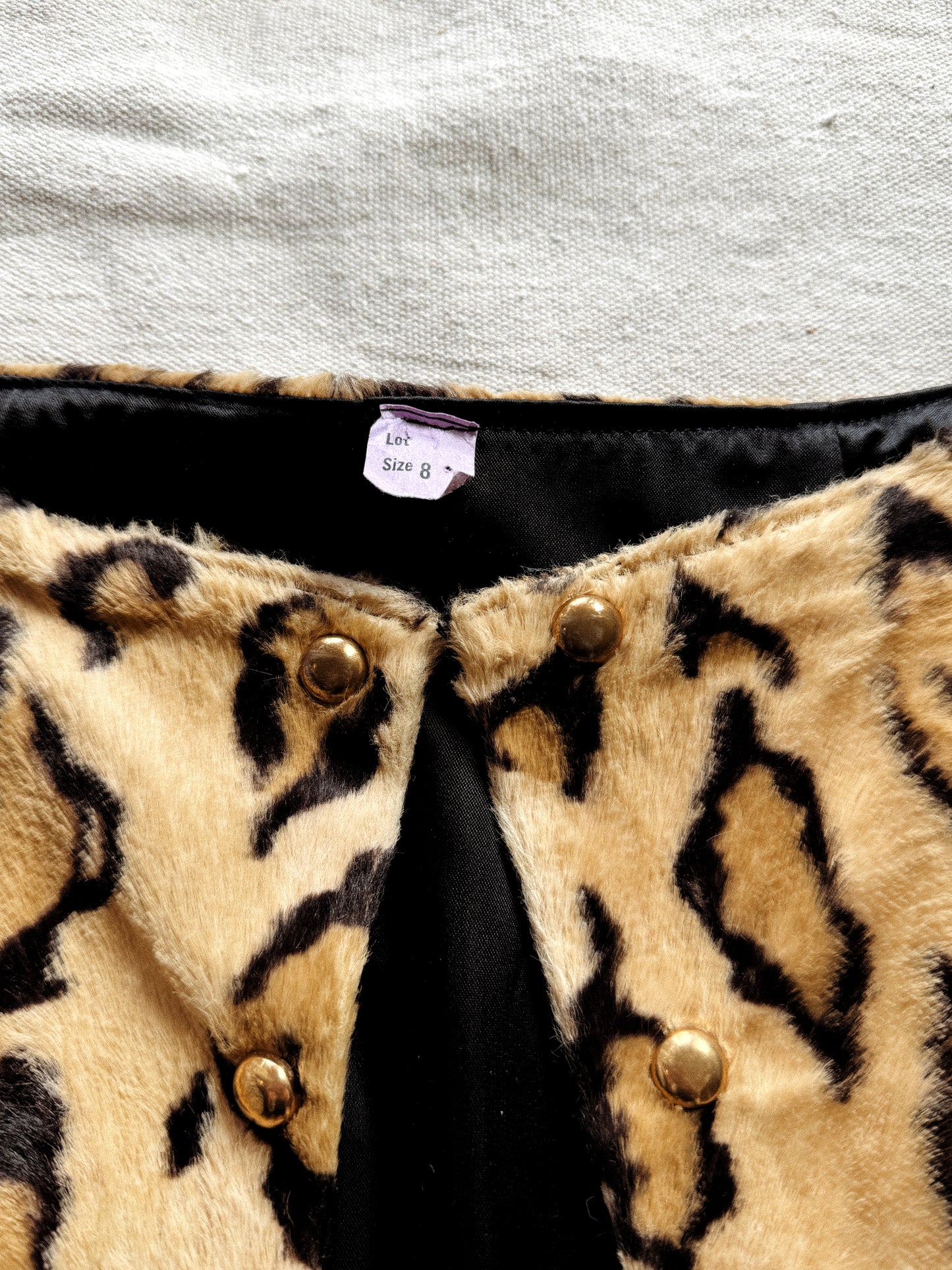 1950s Rare Leopard Faux Fur Short Ensemble w/ Brass Studs- S-S/M