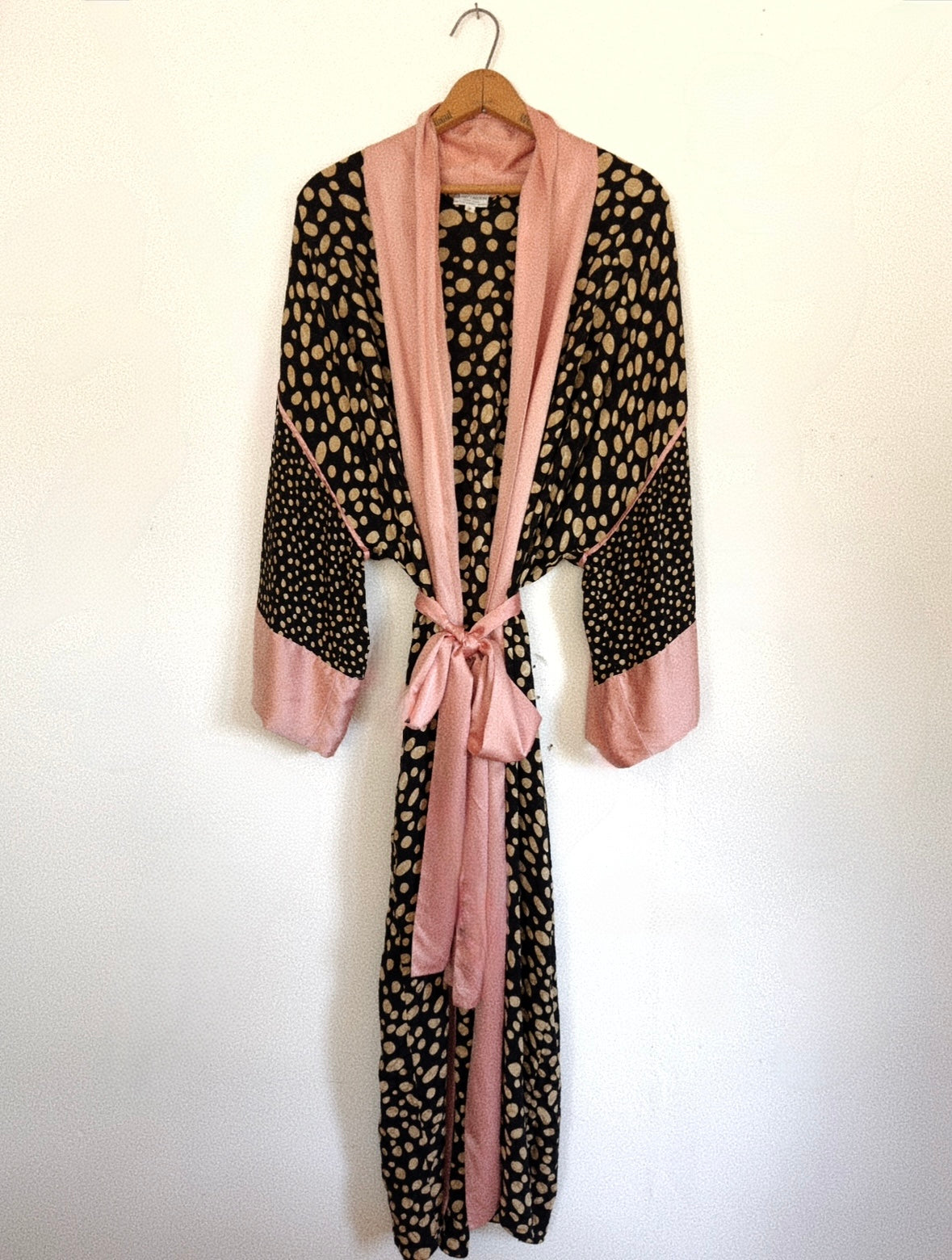 1970s/80s Guy Laroche Polka Dot Silk Duster Robe w/ Pink Charmeuse Trim