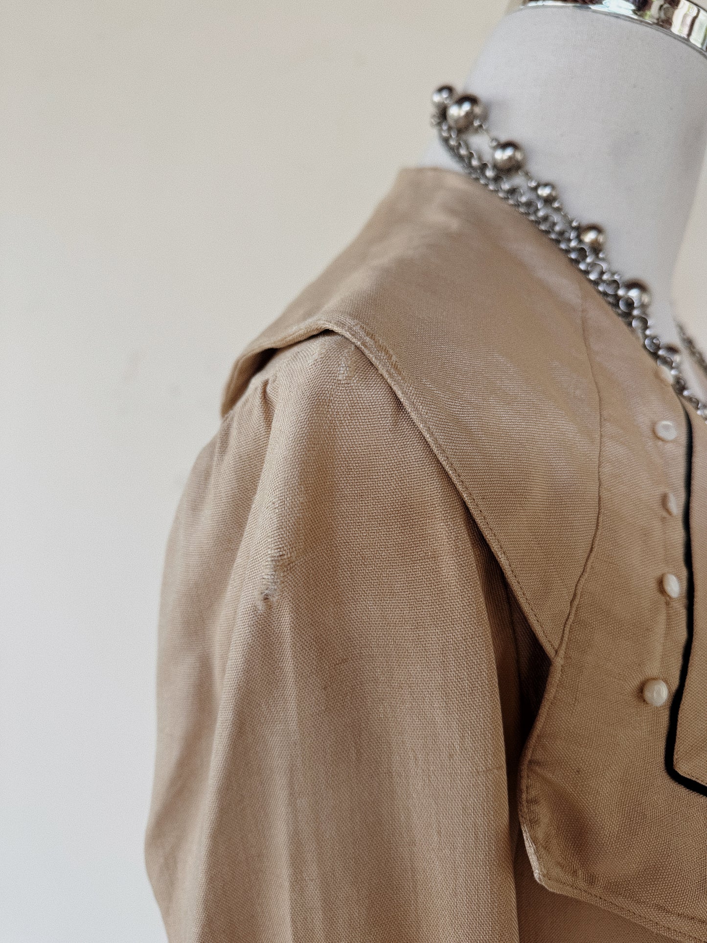 1910s Edwardian Silk Moto Duster w/ Black Cord Trim + Mother of Pearl Buttons- S/M