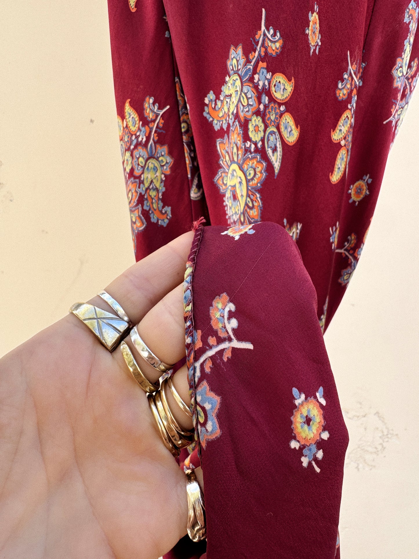 1940s Cabernet Paisley Silk Printed Slip Dress- M