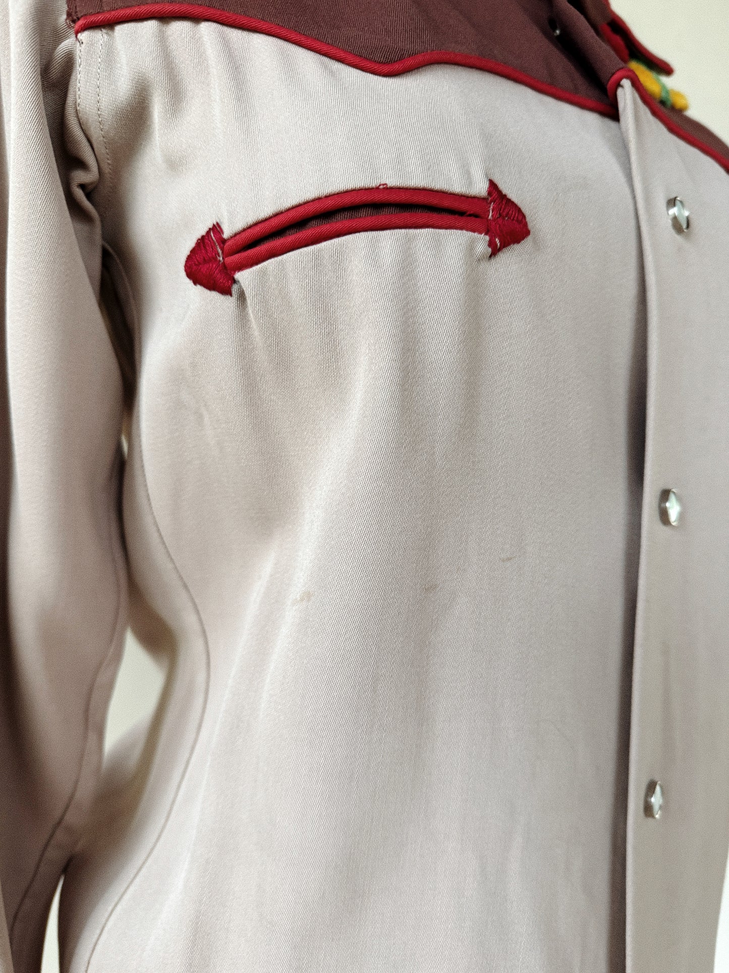 1940s/50s Gabardine Western Top w/ Chenille Floral Appliqué- S-S/M