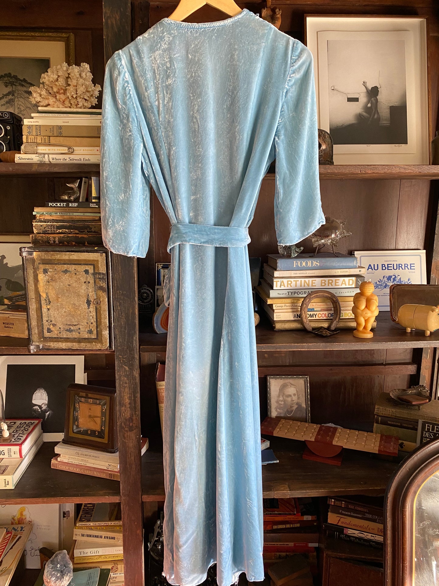 1930s Ice Blue Silk Velvet Dressing Gown- S