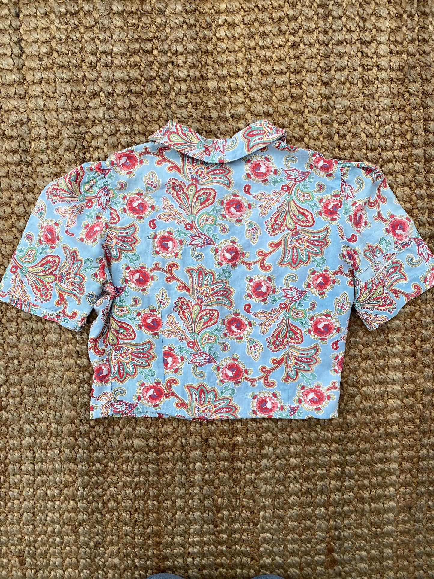 1930s Cropped Floral Top w/ Puffed Shoulders- S