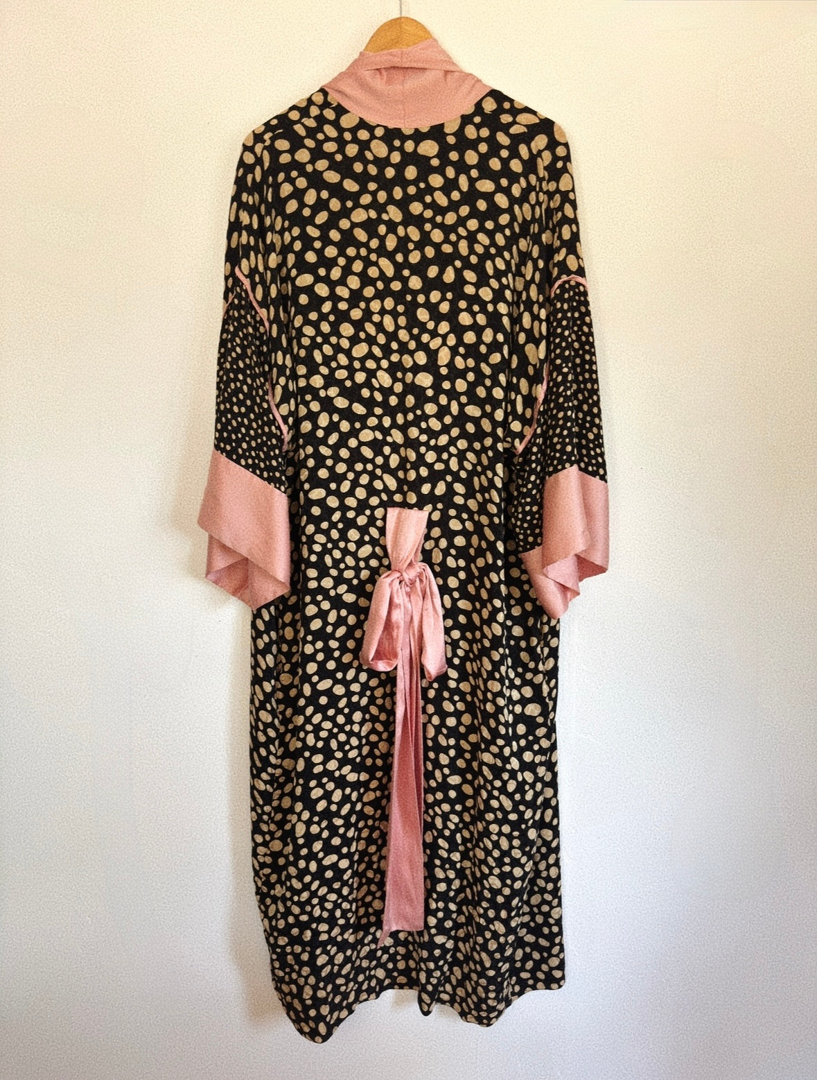 1970s/80s Guy Laroche Polka Dot Silk Duster Robe w/ Pink Charmeuse Trim
