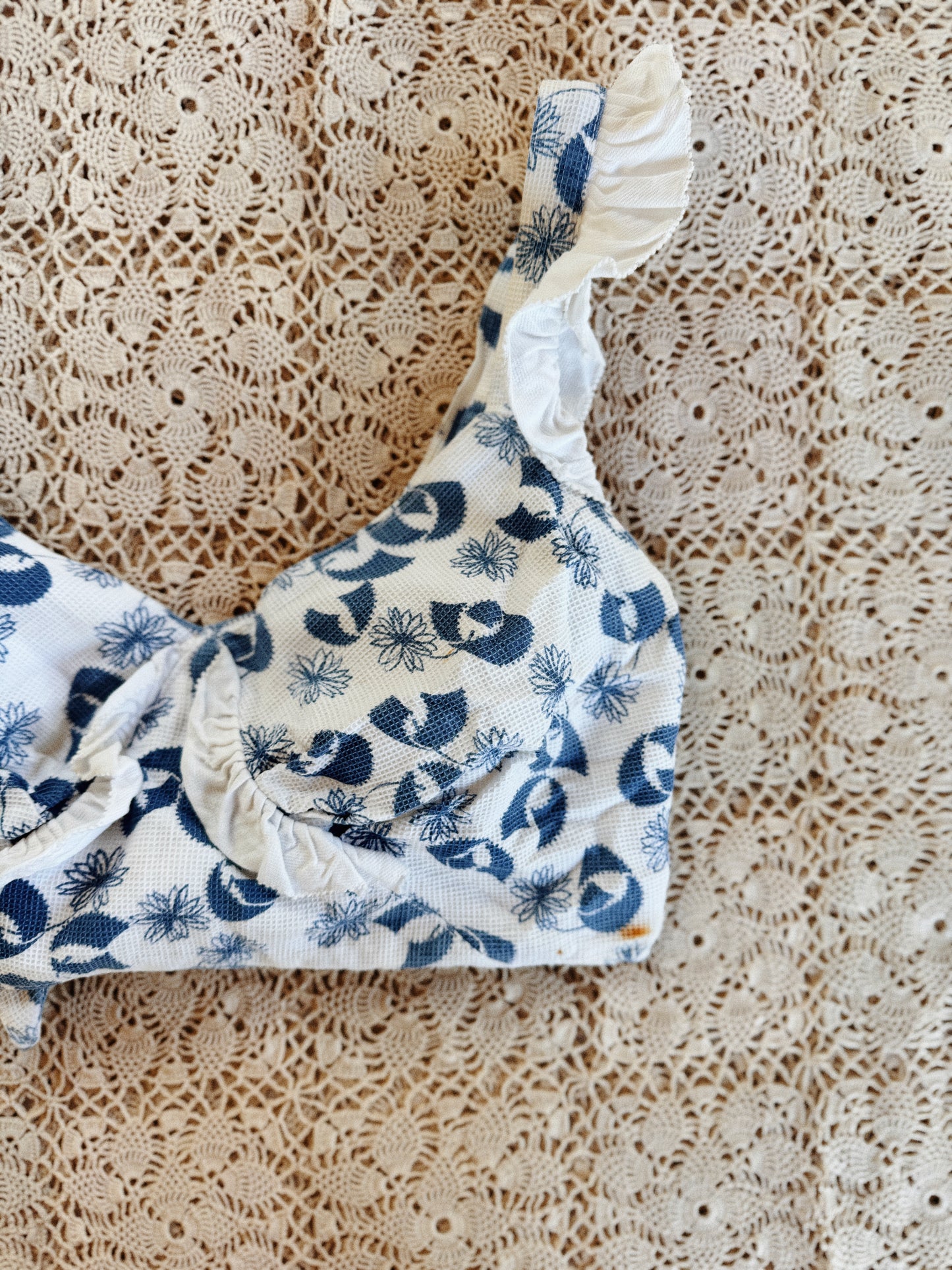 1930s White + Blue Piqué Floral + Ruffle Play Set- S