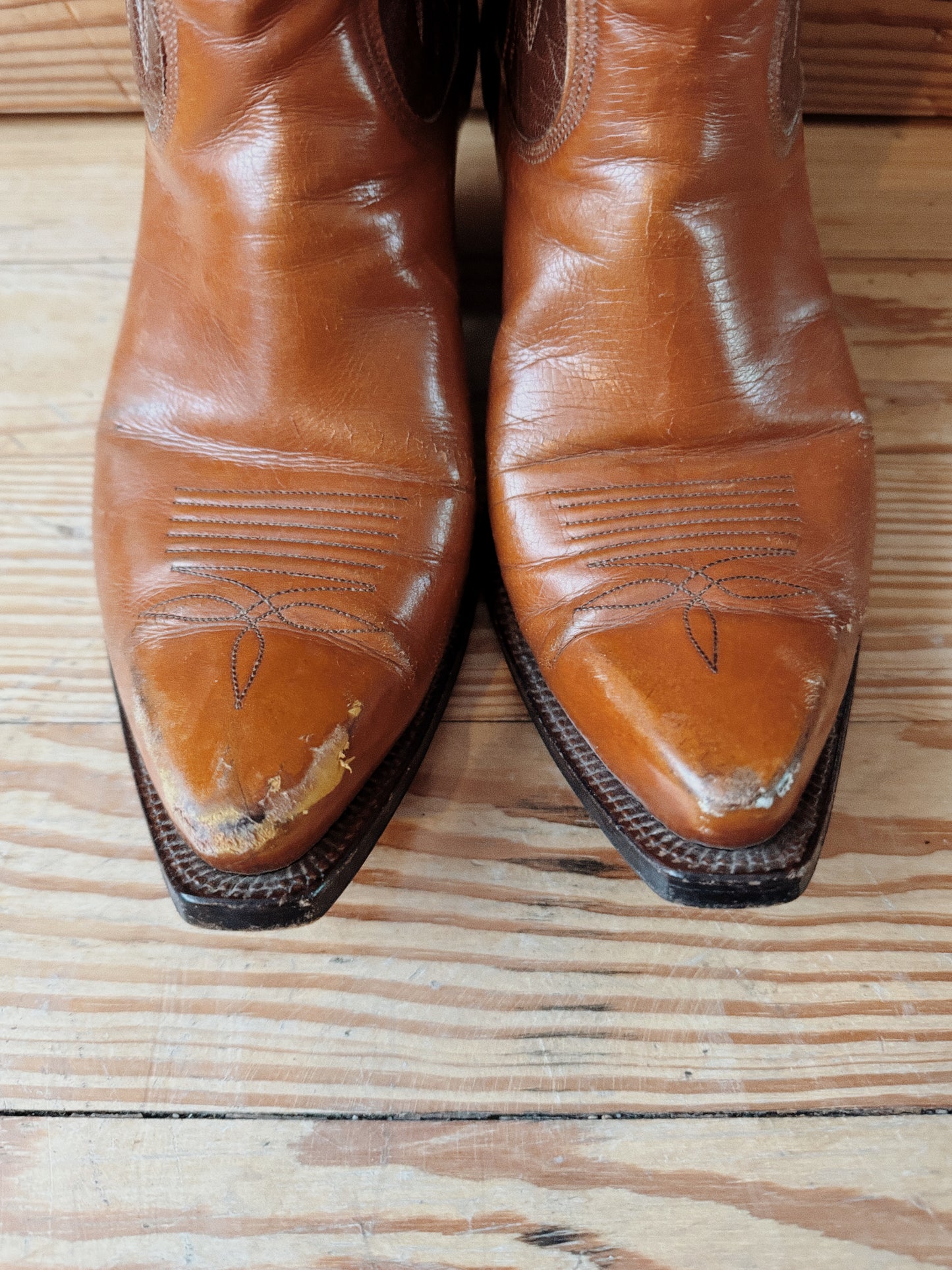 1950s Pee Wee Cowboy Boots w/ Tooled Floral Inlay- 8