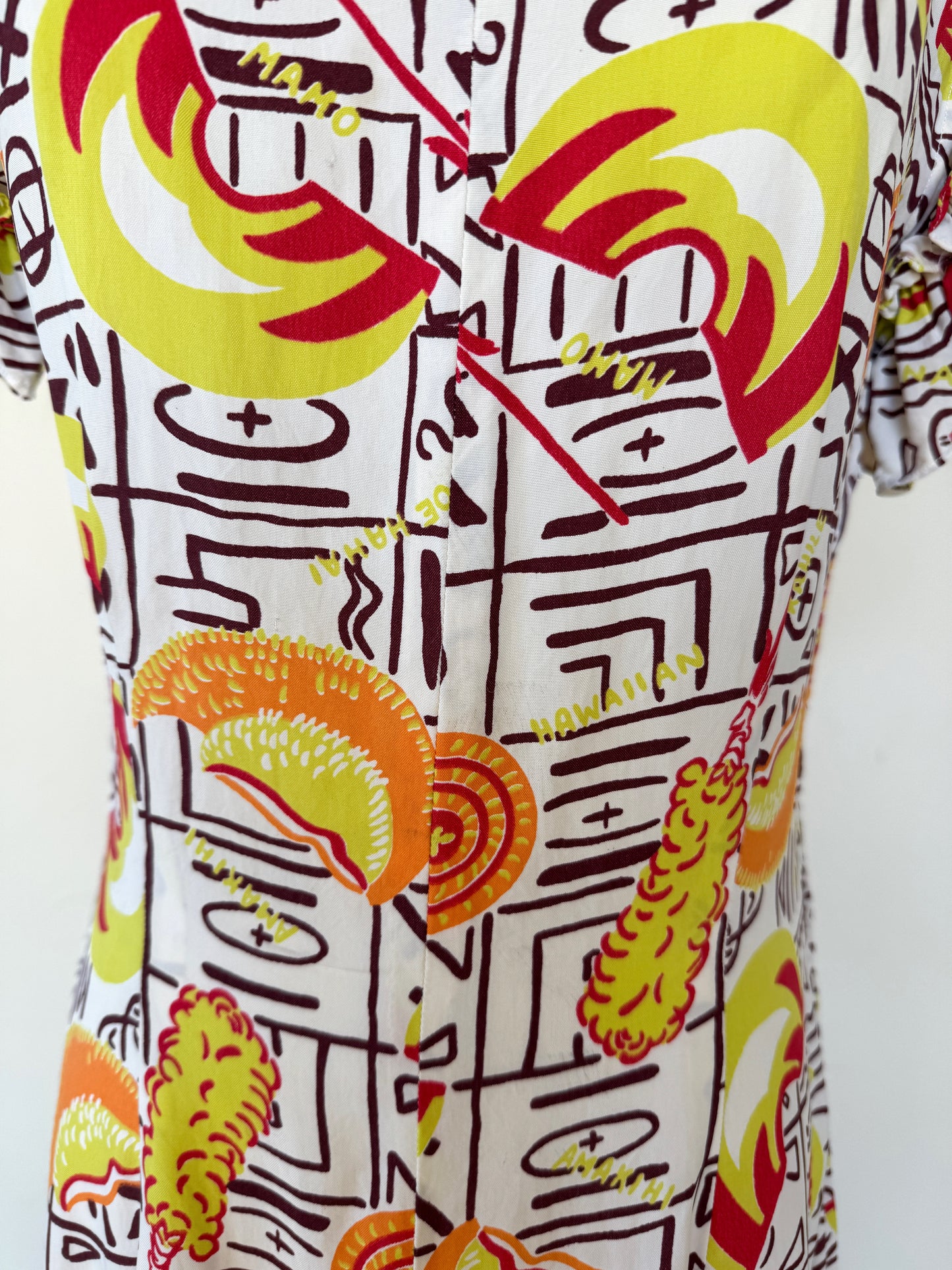 1940s Quirky Chartreuse Hawaiian Holoku Gown w/ Train- S/M