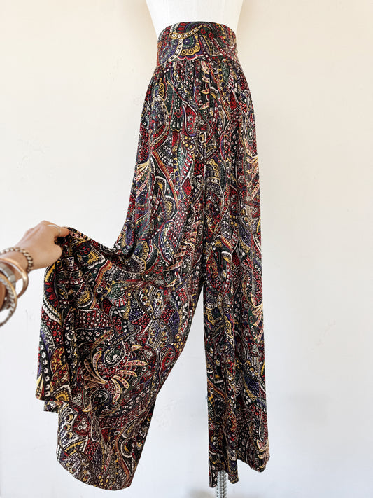 1930s/40s Paisley Rayon Jersey Ultra Wide Elephant Leg Palazzo Pants- L