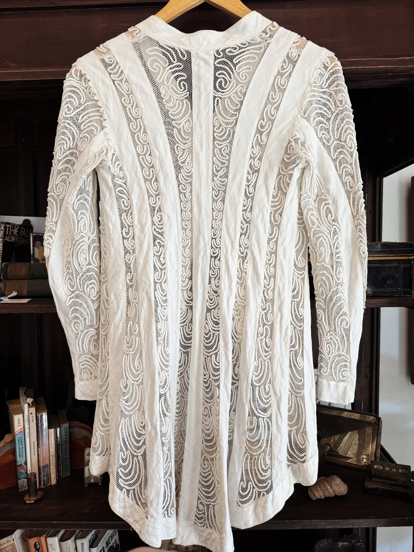 Edwardian White Linen + Net Soutache Jacket- S/M