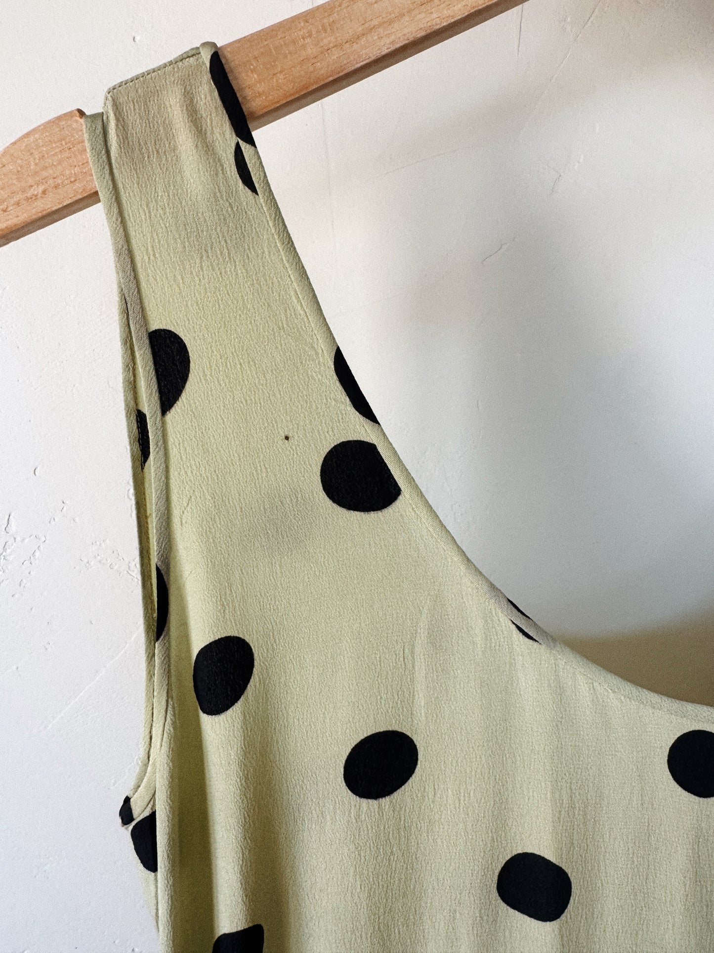 1930s Mint + Black Polka Dot Silk Draped Gown w/ Velvet Bows- S/M